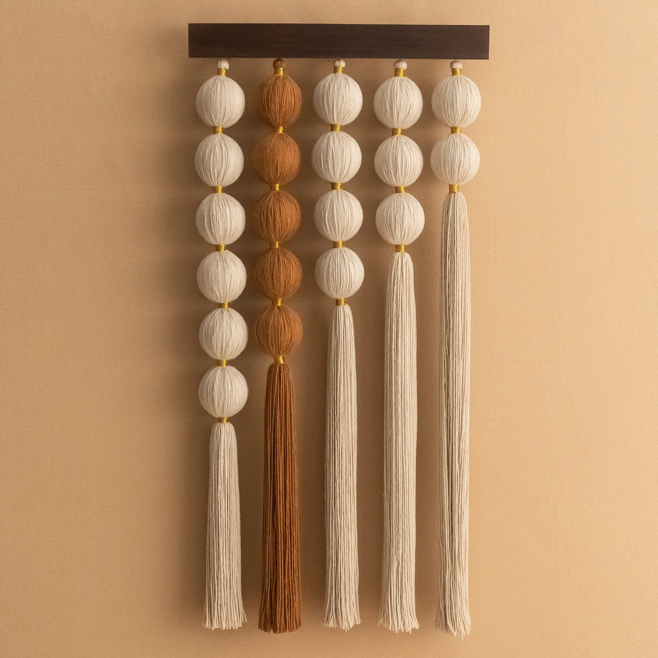 Handmade Macrame Fiber Wall Hanging with Wood, Boho Wall Decor