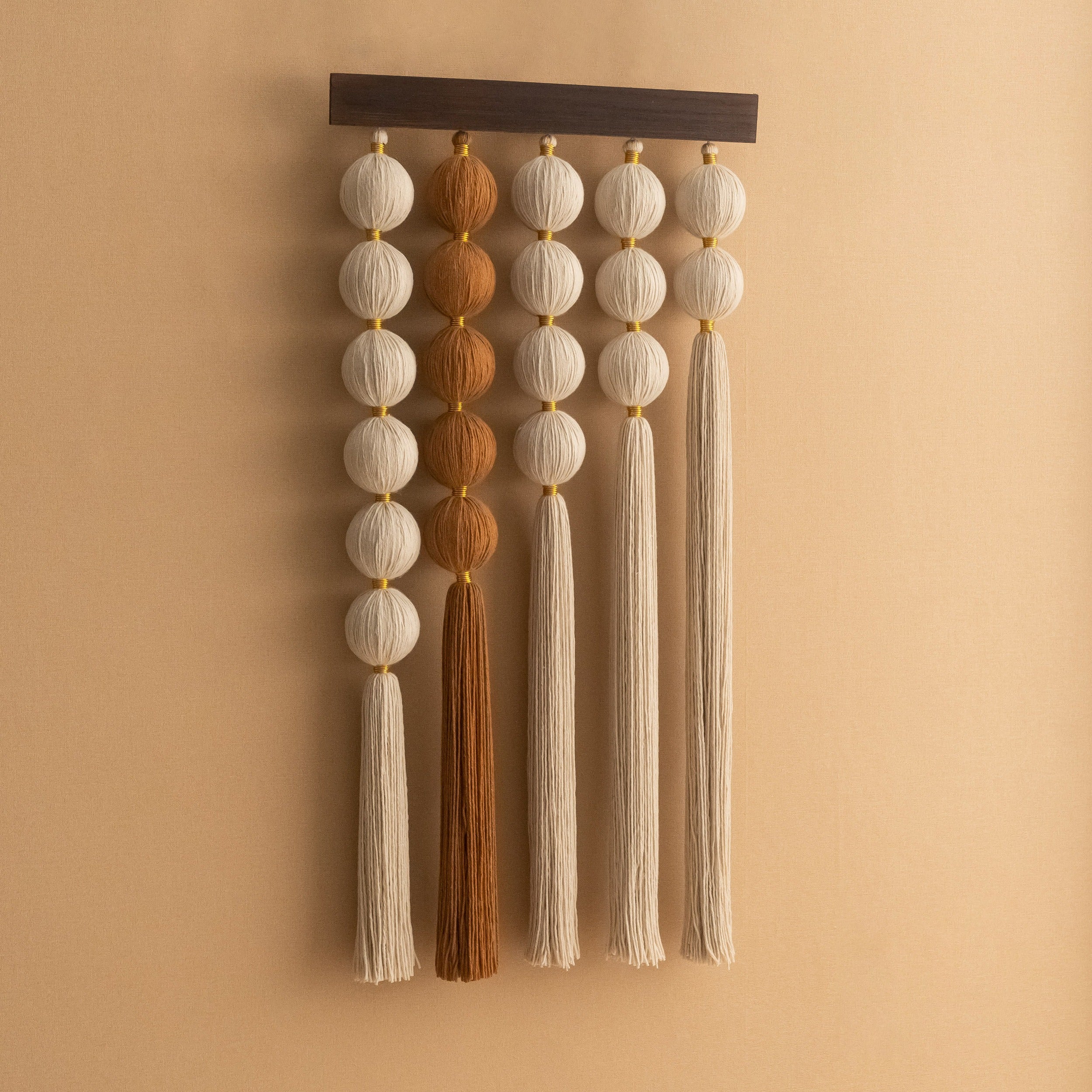 Handmade Macrame Fiber Wall Hanging with Wood, Boho Wall Decor