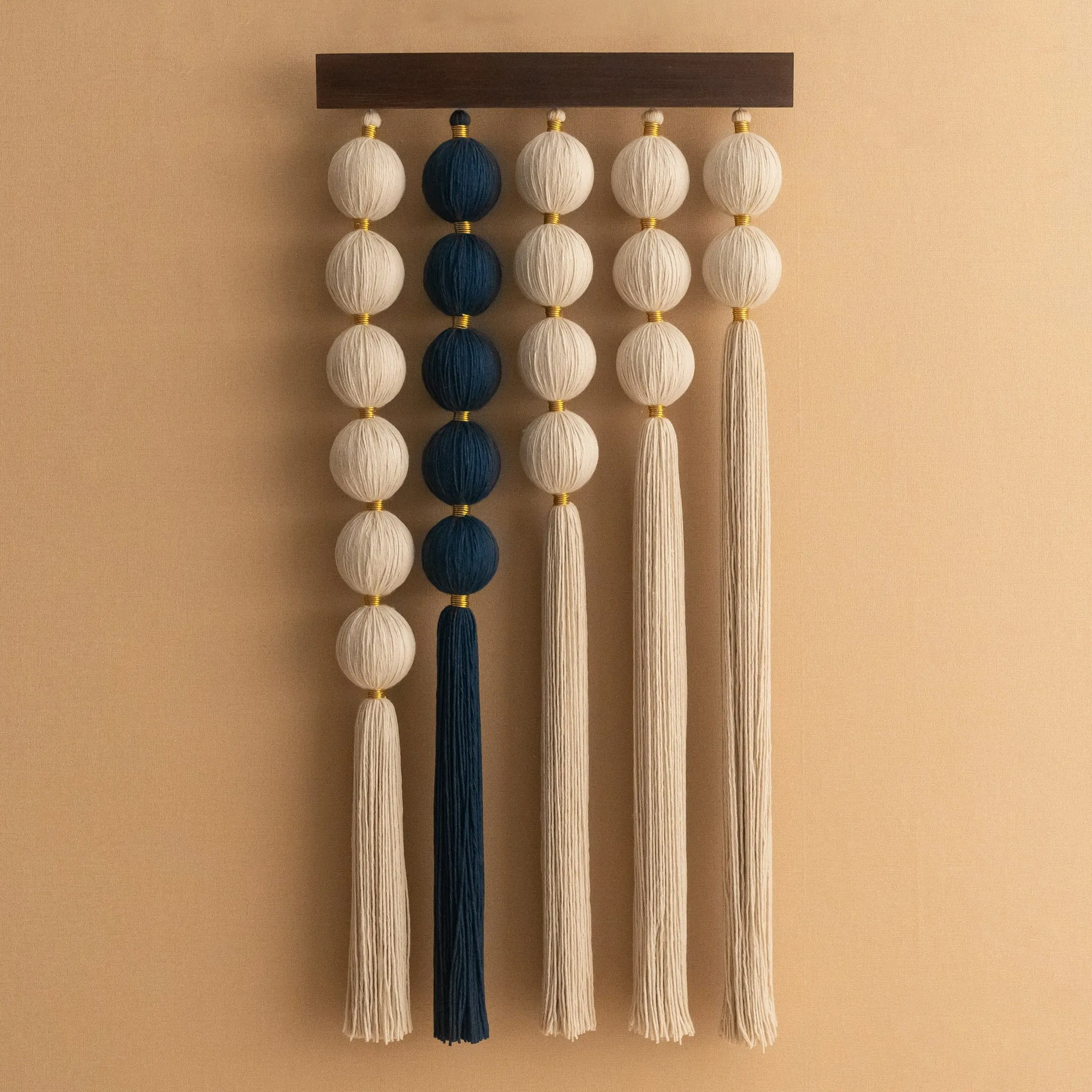 Handmade Macrame Fiber Wall Hanging with Wood, Boho Wall Decor