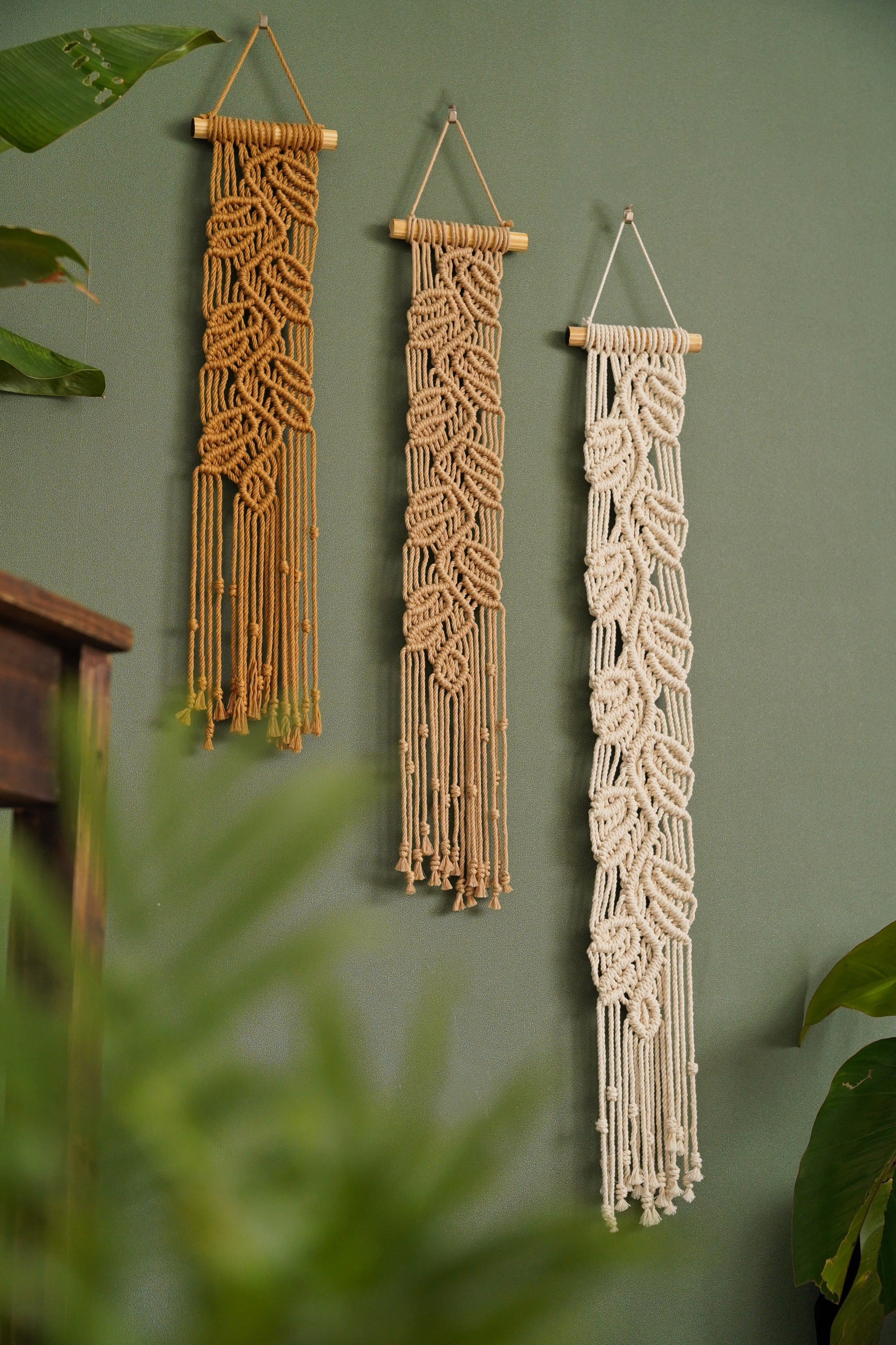 Handmade Macrame Leaf Wall Hanging, Cotton Boho Fiber Wall Decor