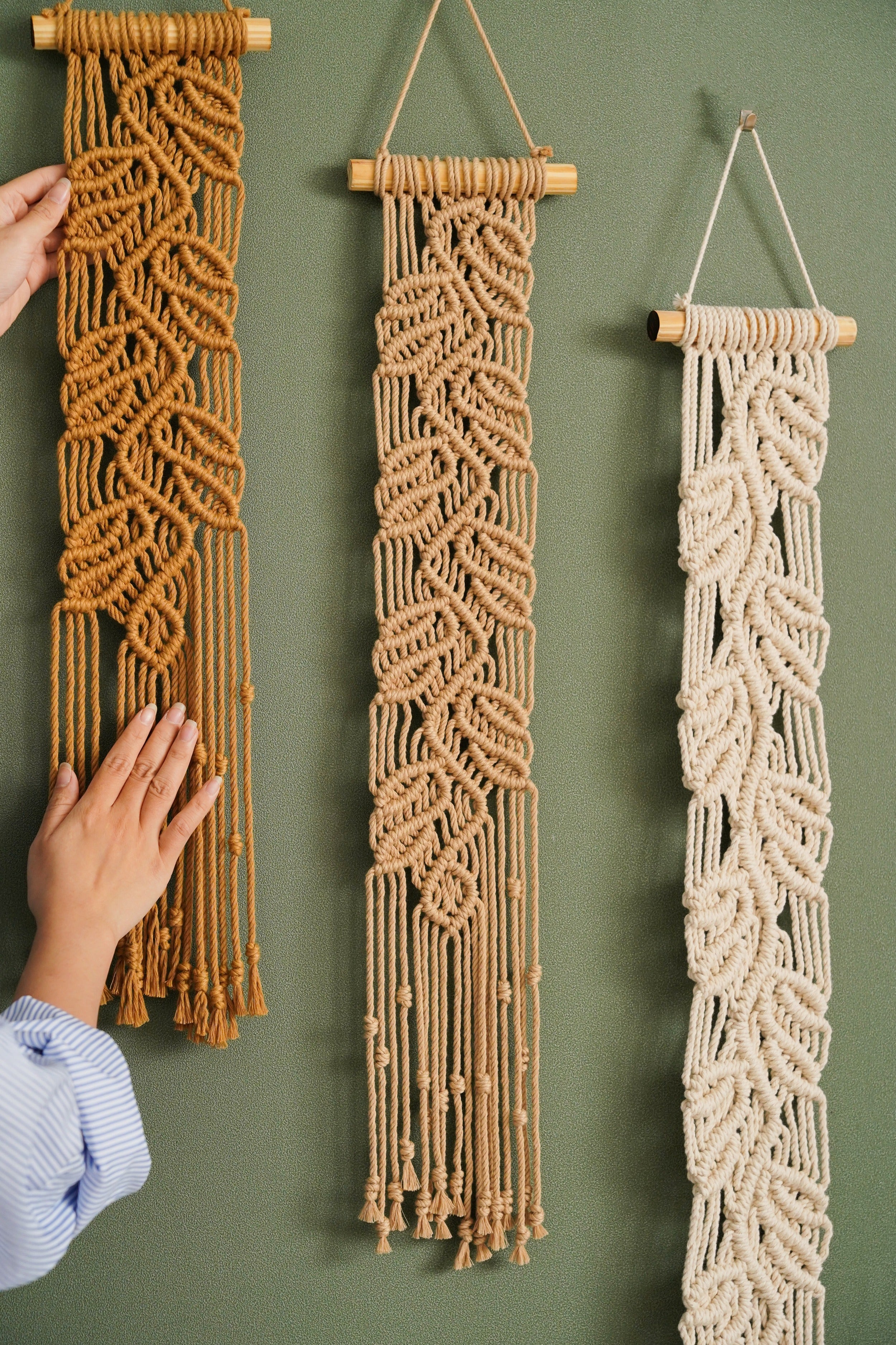 Handmade Macrame Leaf Wall Hanging, Cotton Boho Fiber Wall Decor