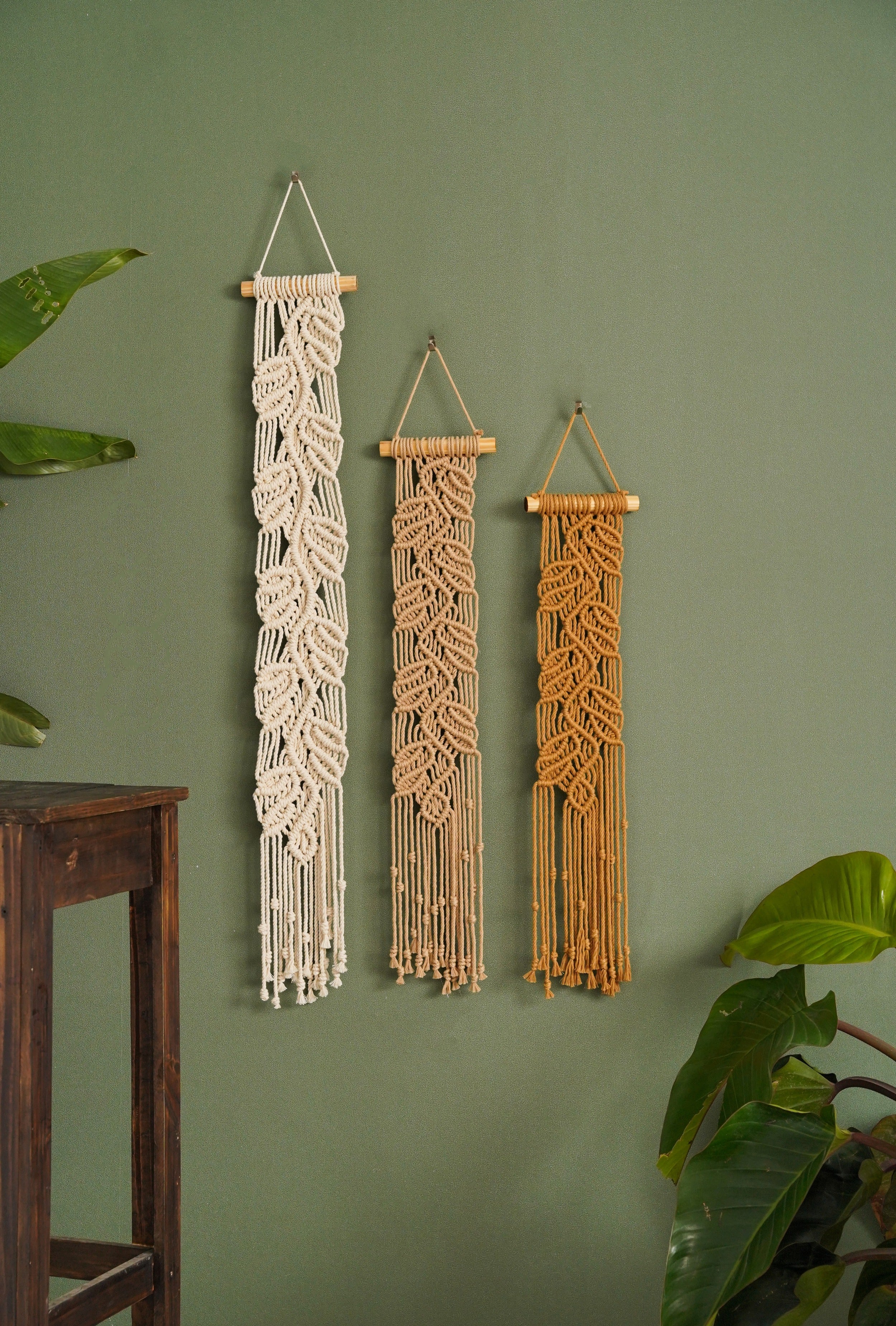 Handmade Macrame Leaf Wall Hanging, Cotton Boho Fiber Wall Decor