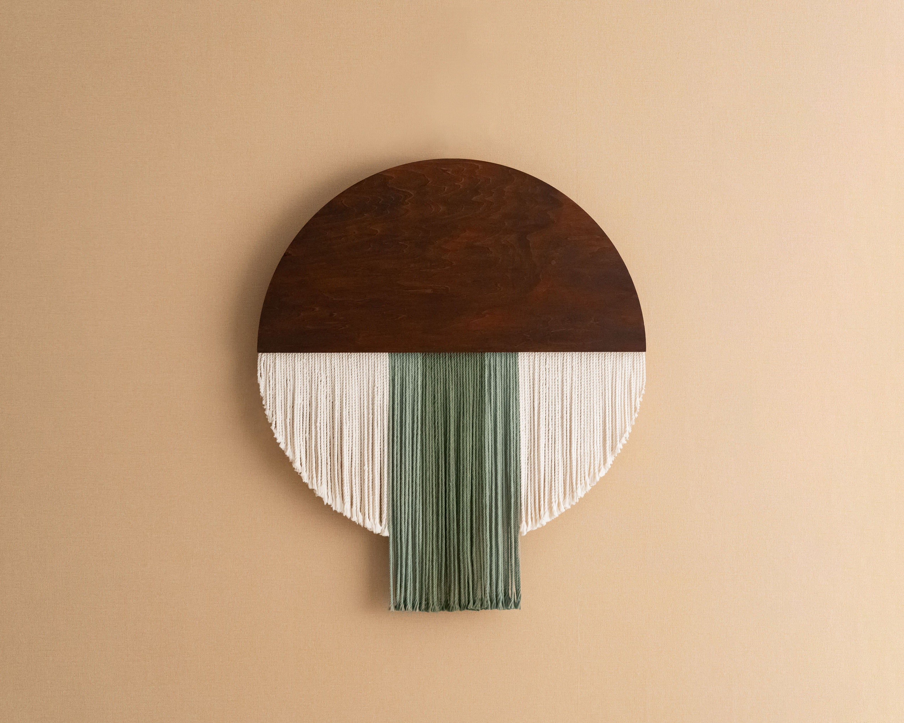 Boho Semi Circle Macrame Wall Hanging Green Cream V60