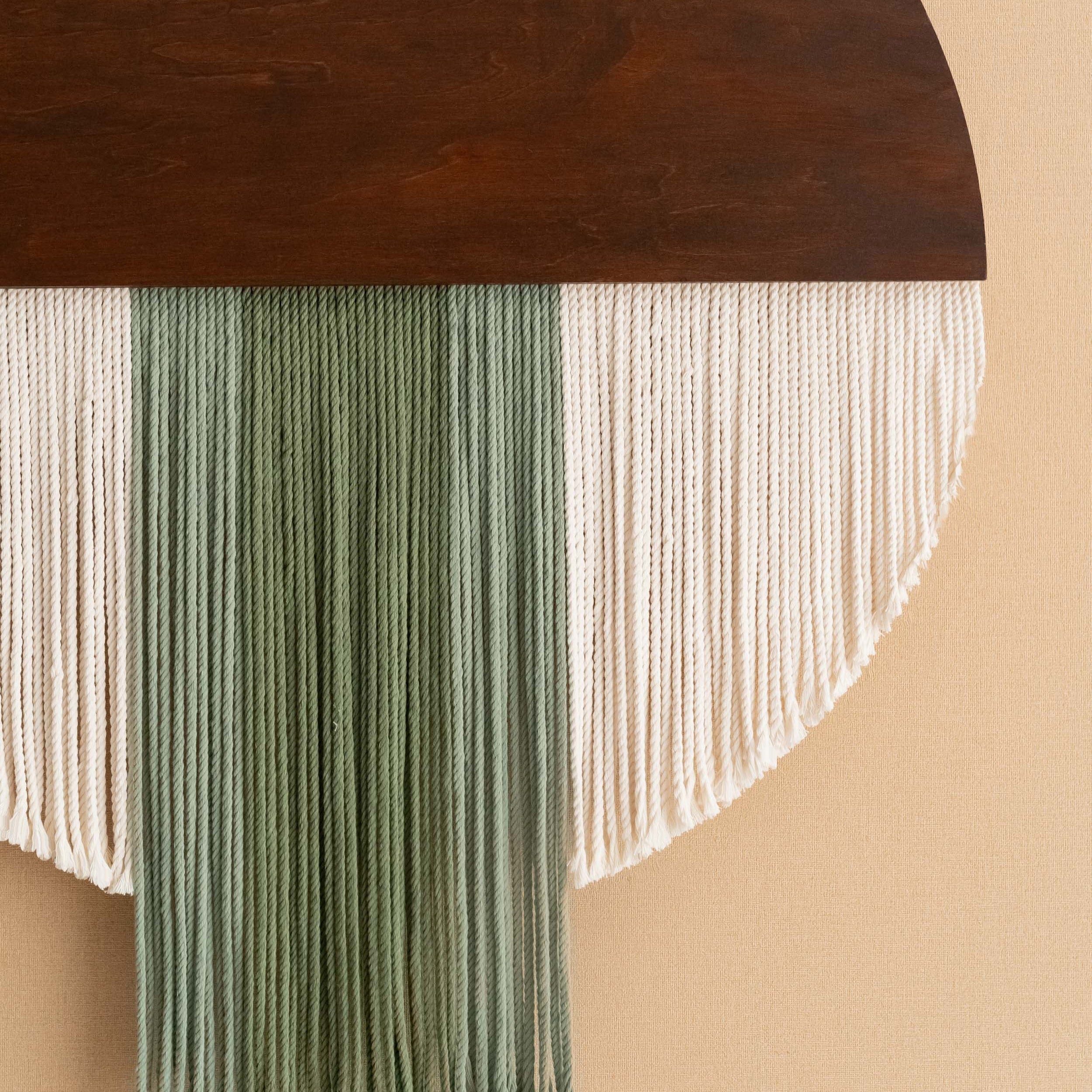 Boho Semi Circle Macrame Wall Hanging Green Cream V60