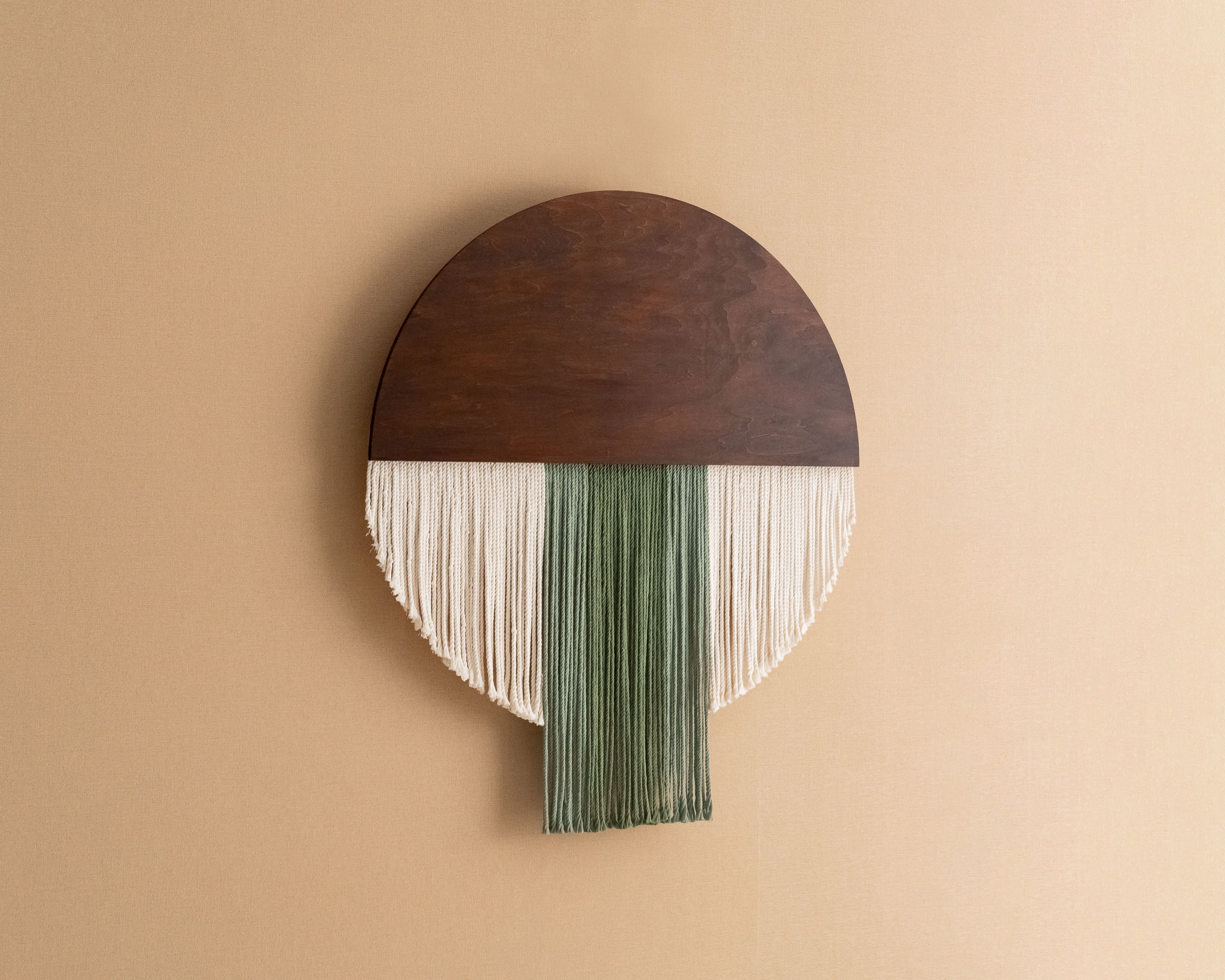 Boho Semi Circle Macrame Wall Hanging Green Cream V60