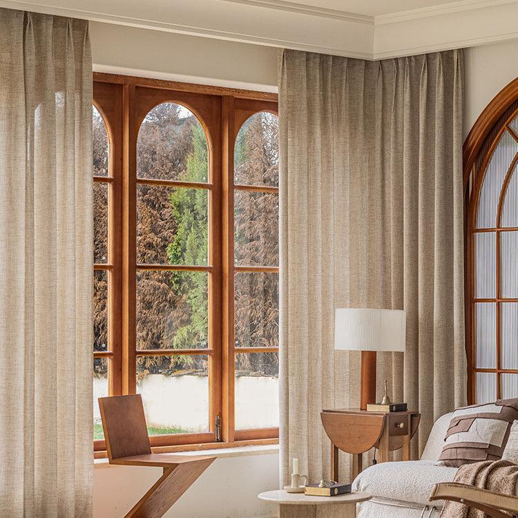 linen texture pleated drapery for elegant insulated living spaces