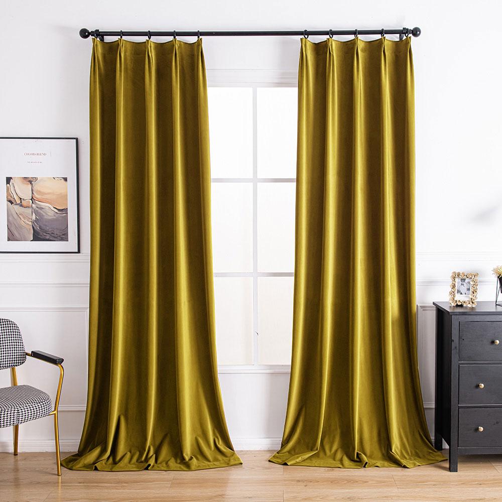 Dark Green Velvet Custom Curtains | Aushme Blackout Velvet Drapes Aushme Mustard-9