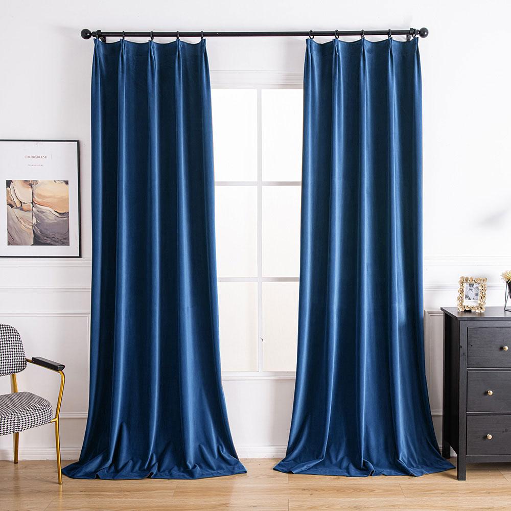 Dark Green Velvet Custom Curtains | Aushme Blackout Velvet Drapes Aushme Navy-34