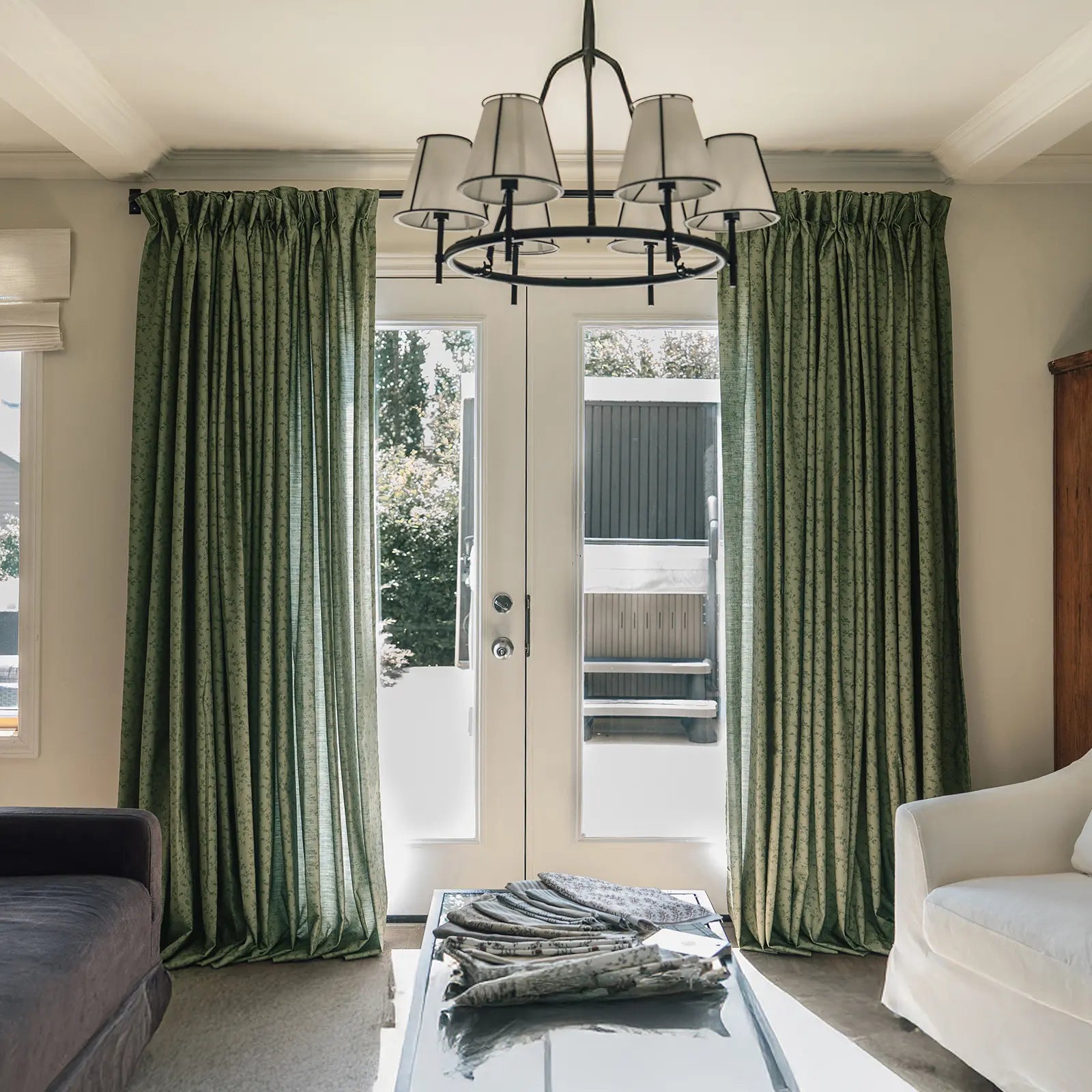 Floral print linen cotton pleated drapery for elegant insulated style