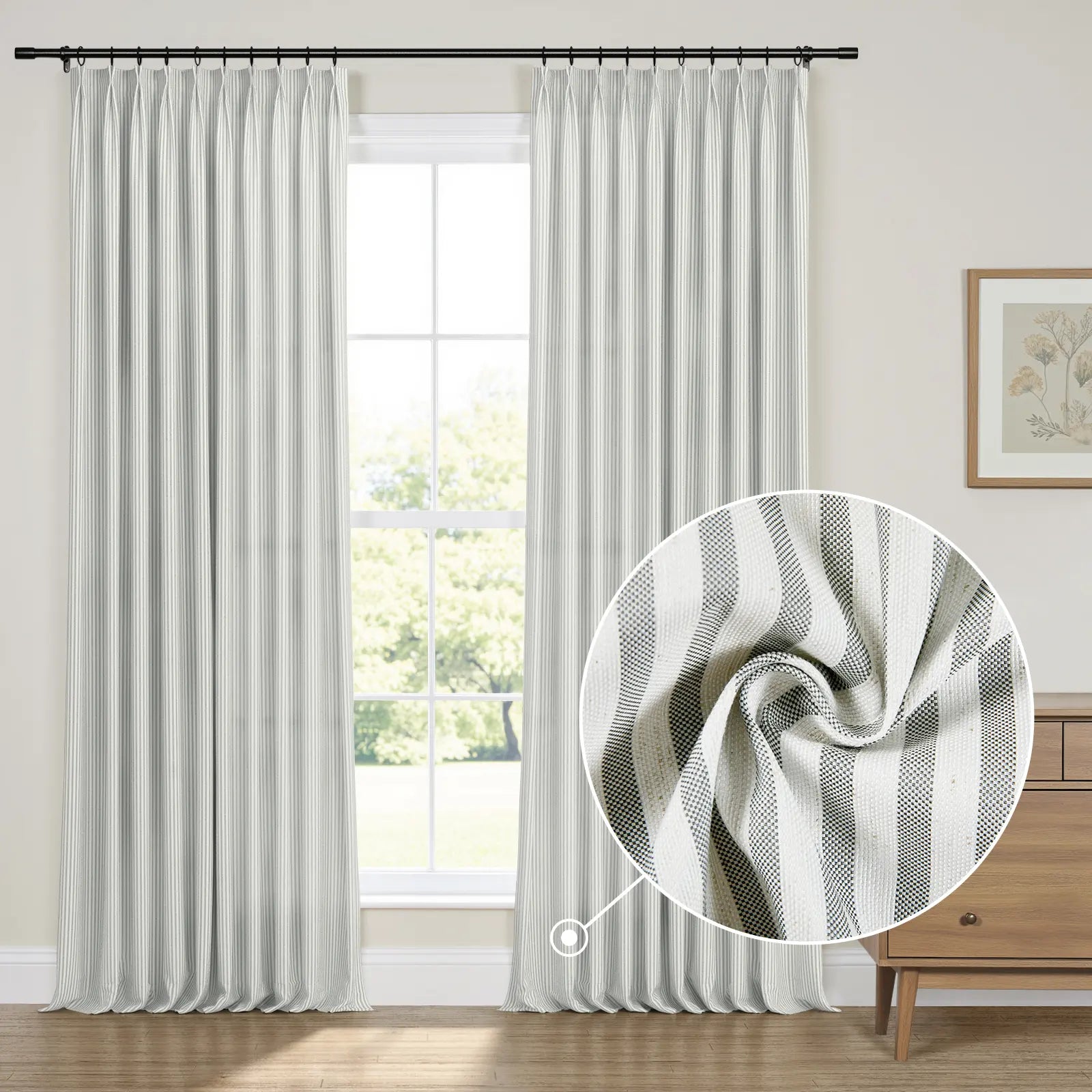 Floral print linen cotton pleated drapery for elegant insulated style