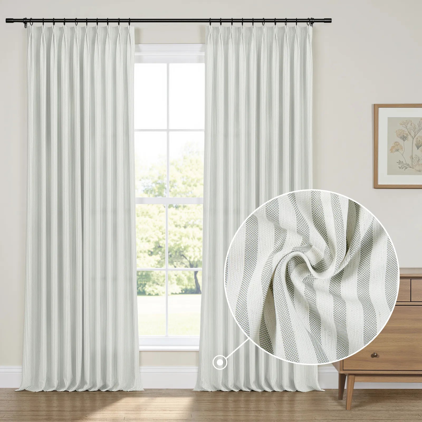 Floral print linen cotton pleated drapery for elegant insulated style