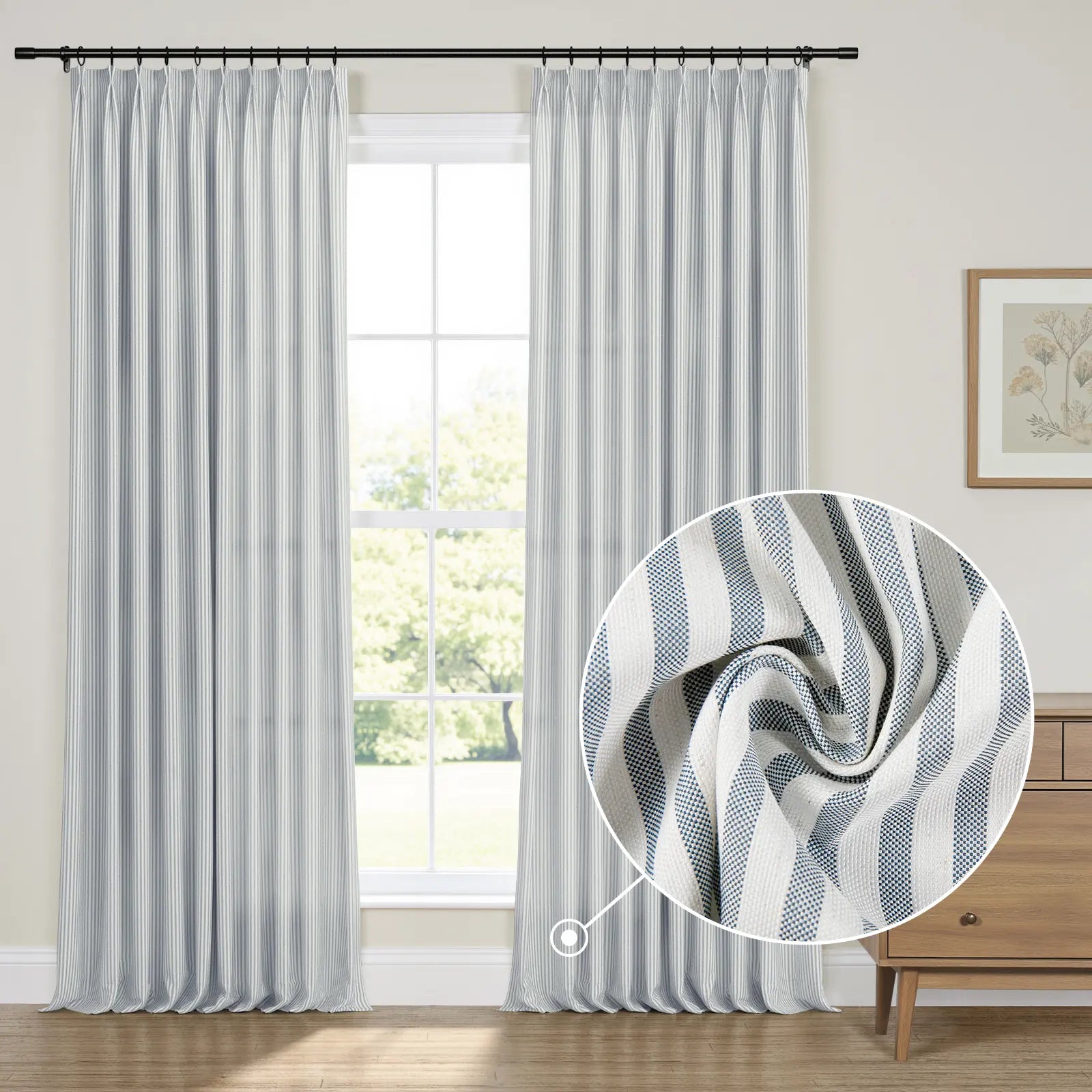 Floral print linen cotton pleated drapery for elegant insulated style