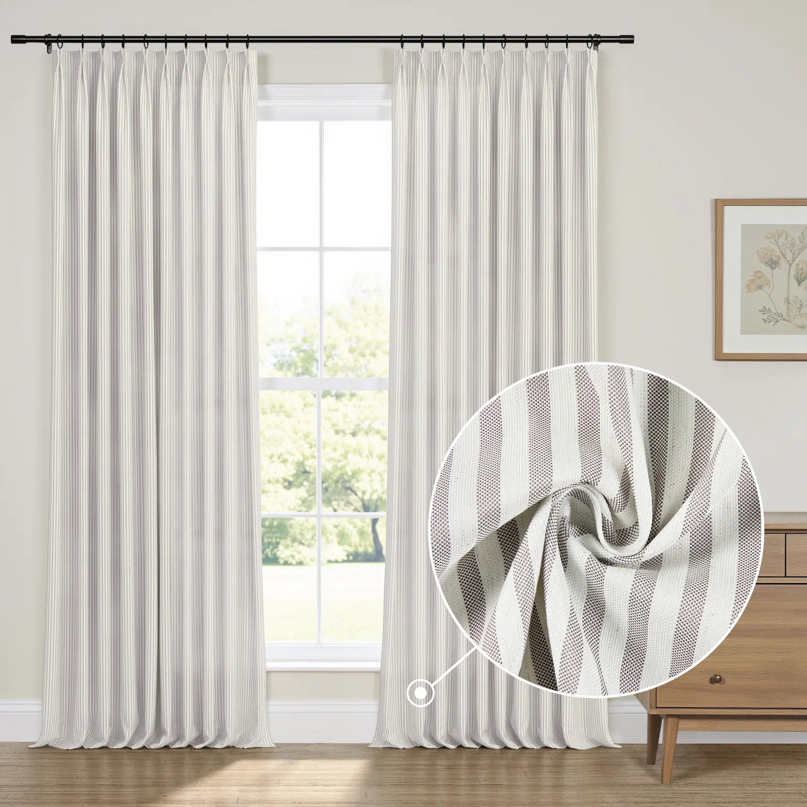 Floral print linen cotton pleated drapery for elegant insulated style