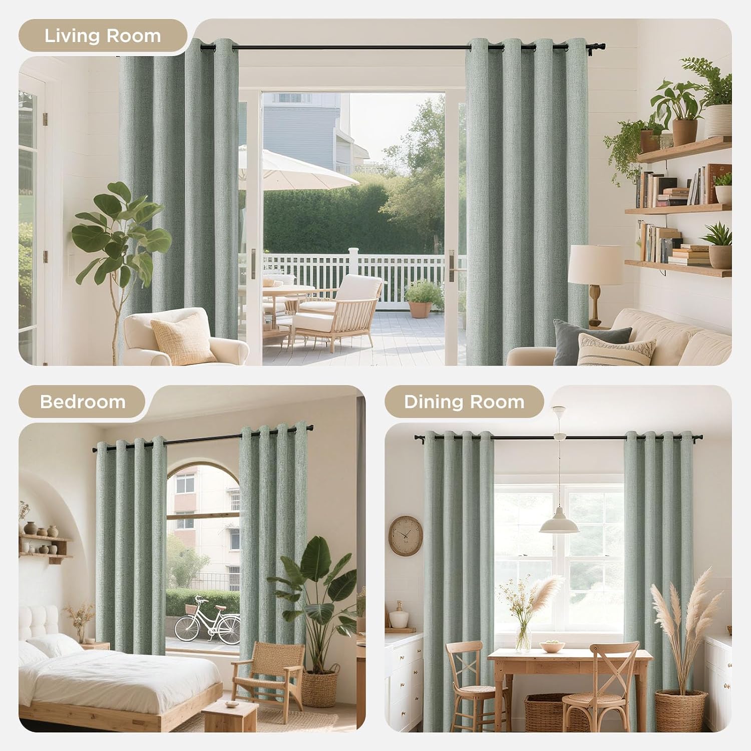 Sage Green Textured Blackout Curtains Thermal Long Drapes