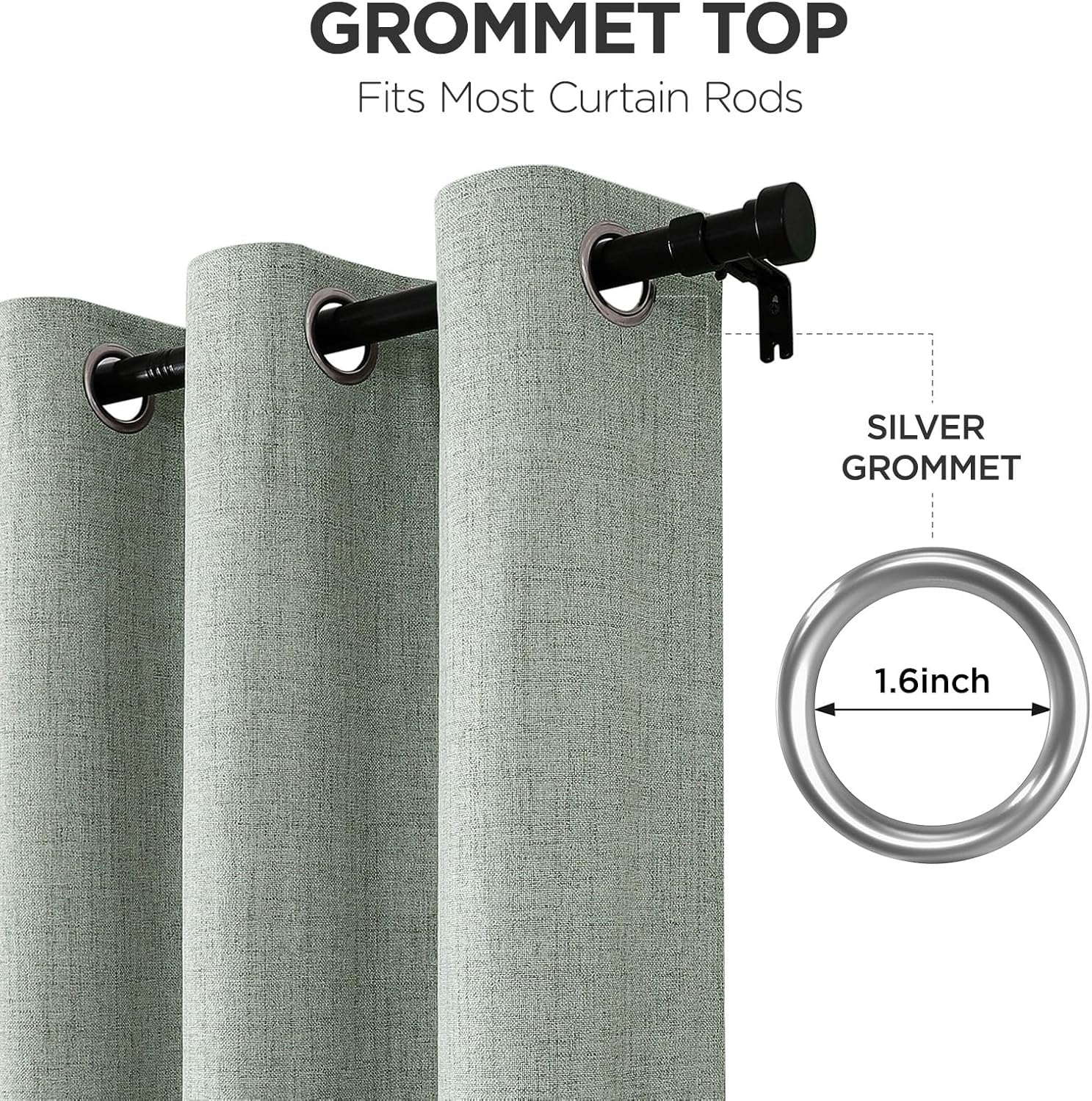 Sage Green Textured Blackout Curtains Thermal Long Drapes