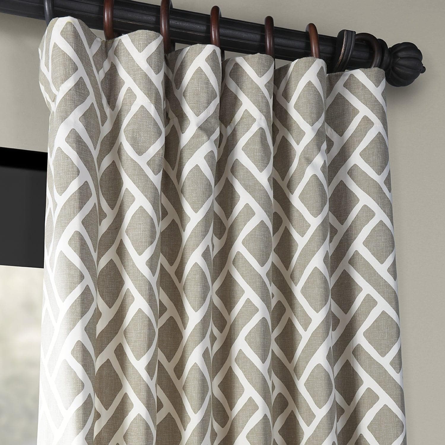 Martinique Taupe Geometric Printed Cotton Curtain Modern Room Darkening Drapes for Interiors