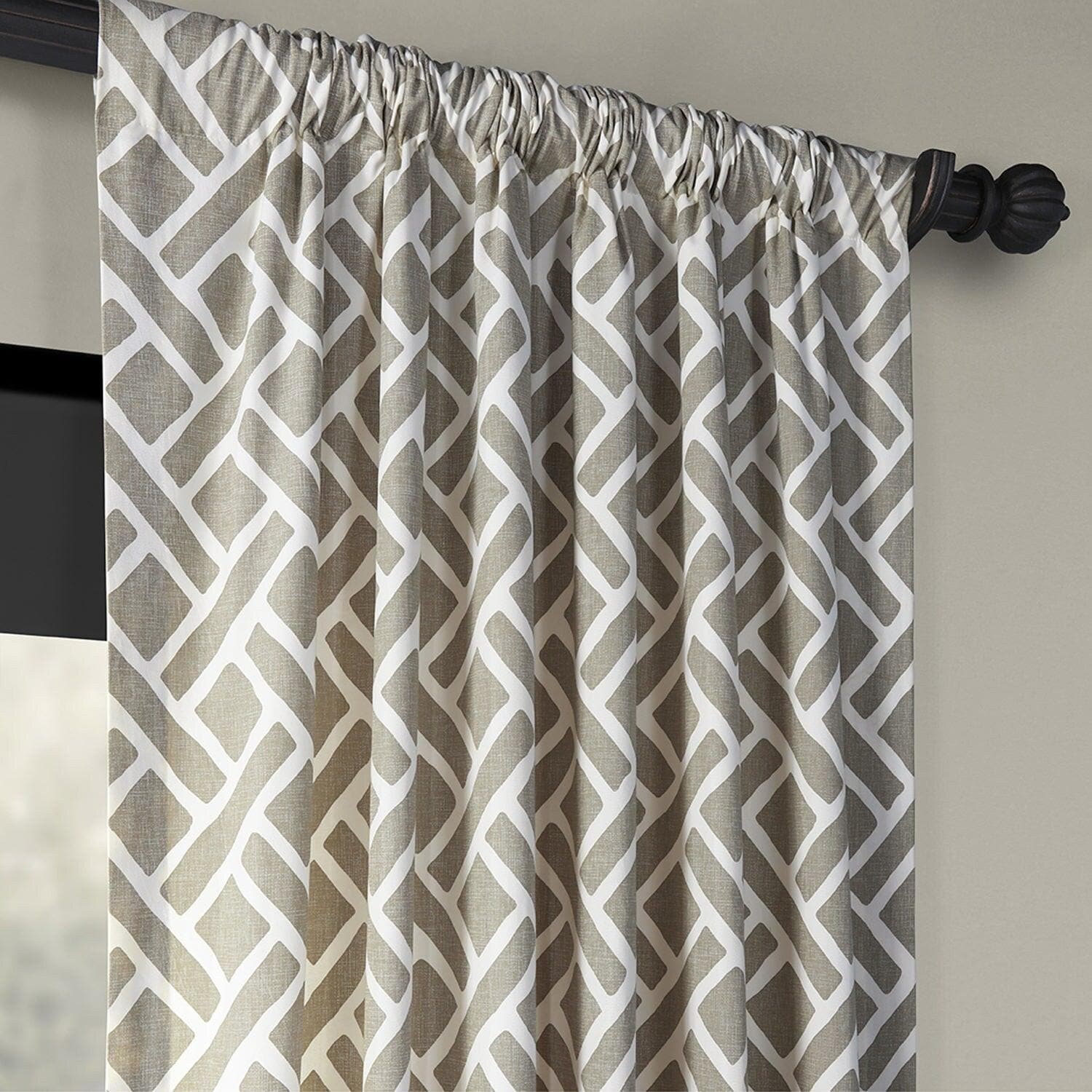Martinique Taupe Geometric Printed Cotton Curtain Modern Room Darkening Drapes for Interiors