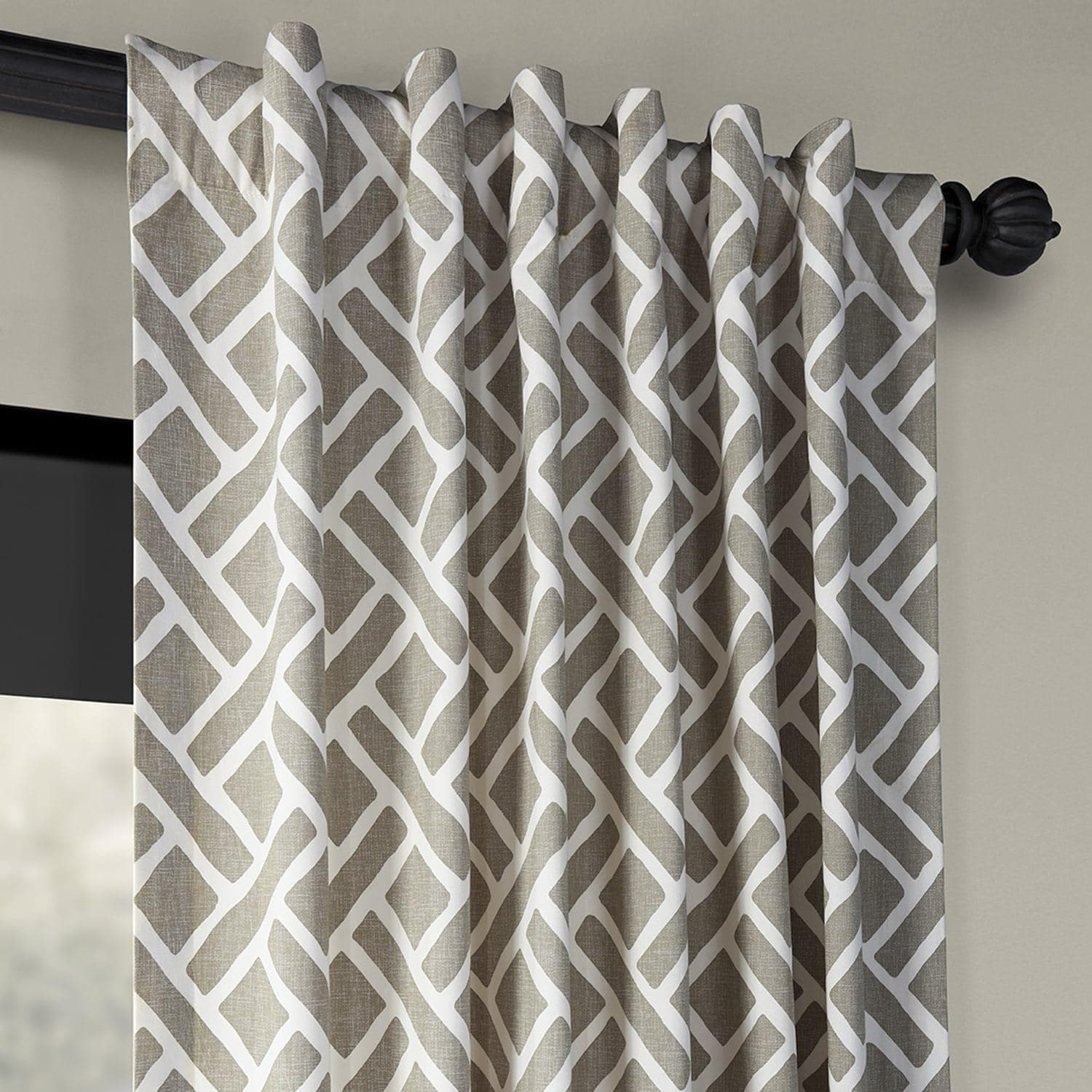 Martinique Taupe Geometric Printed Cotton Curtain Modern Room Darkening Drapes for Interiors