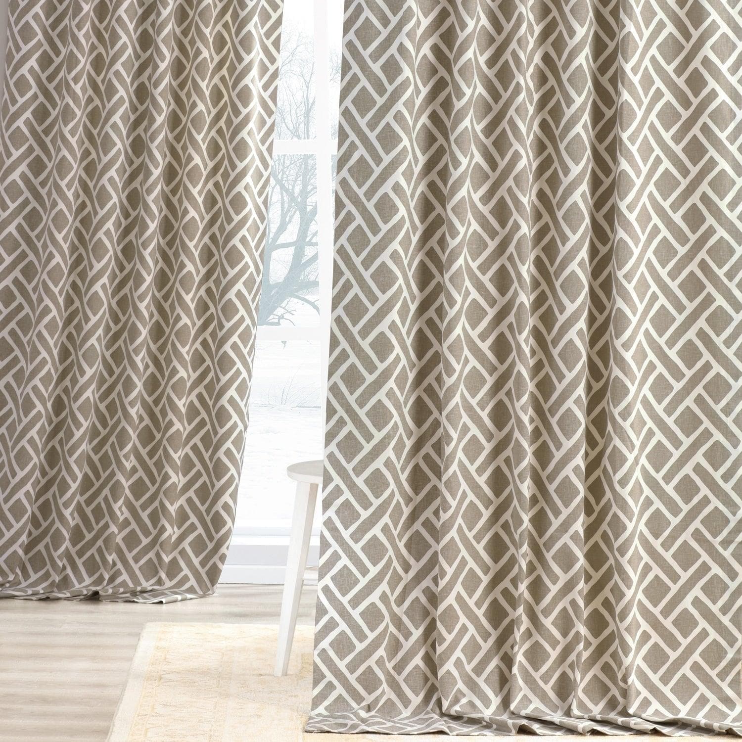 Martinique Taupe Geometric Printed Cotton Curtain Modern Room Darkening Drapes for Interiors