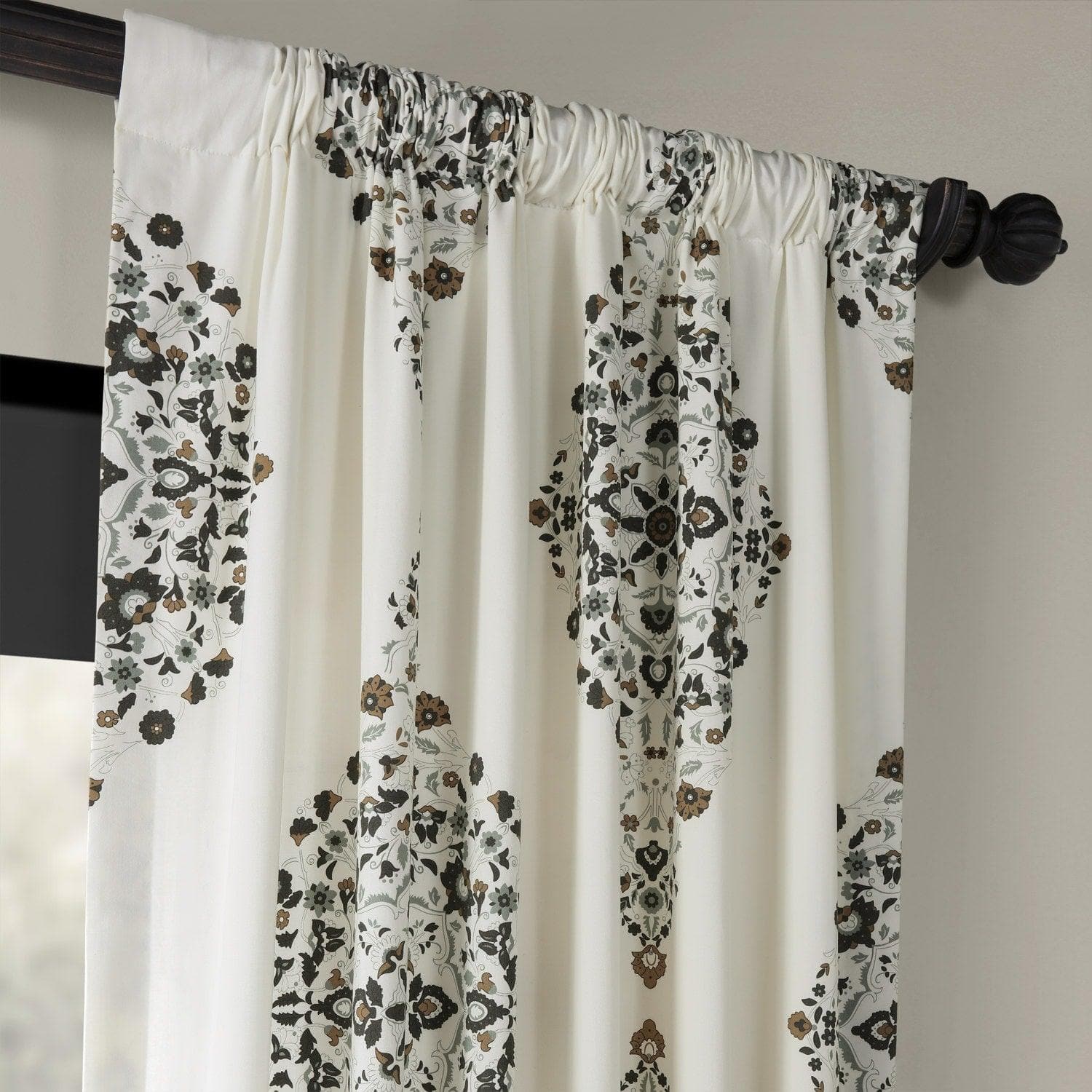 Kerala Cocoa Emblem Printed Cotton Curtain Stylish Room Darkening Drapes for Home