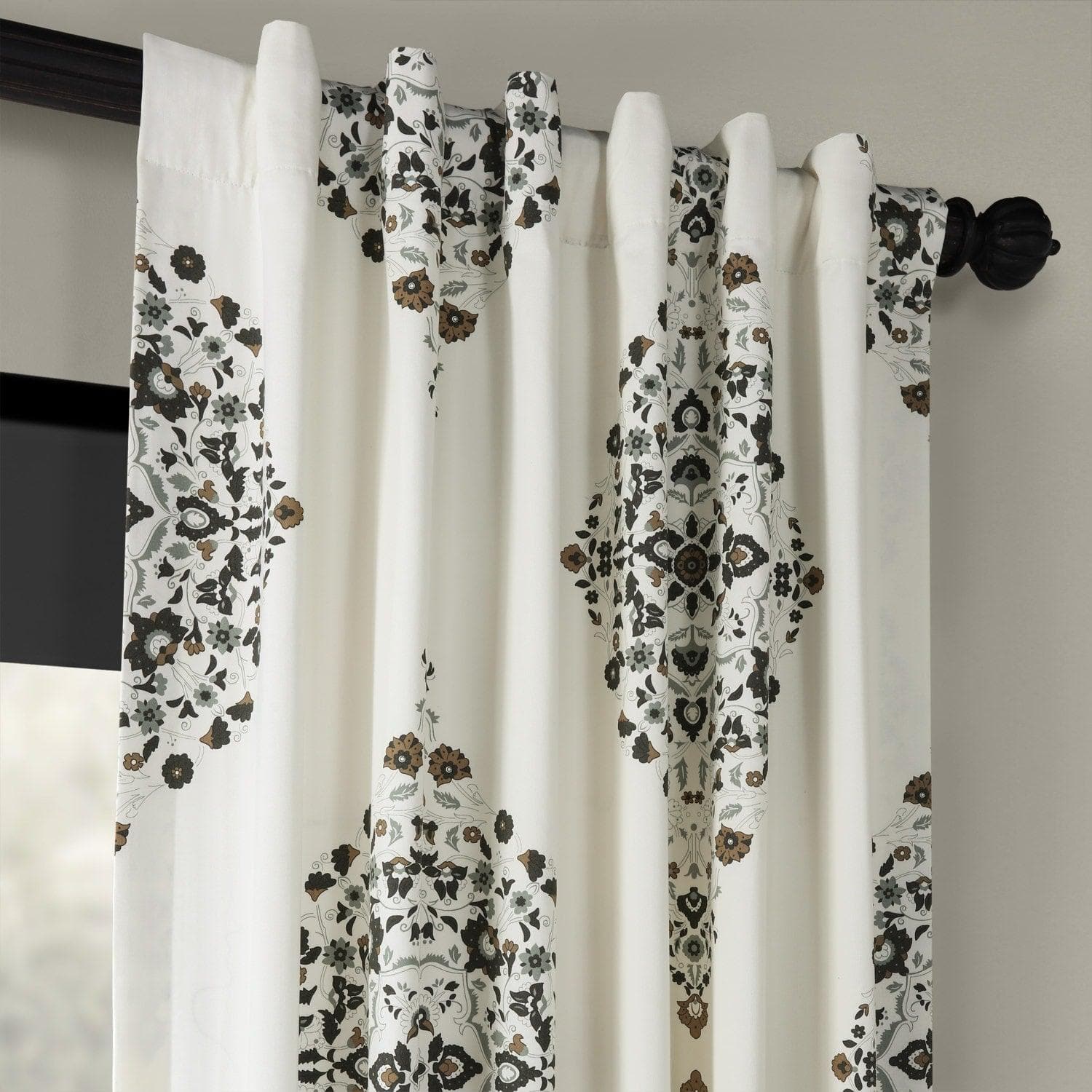 Kerala Cocoa Emblem Printed Cotton Curtain Stylish Room Darkening Drapes for Home