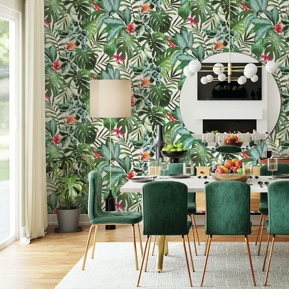 Rainforest Foliage Peel and Stick Wallpaper Photorealistic Tropical Leaf Design