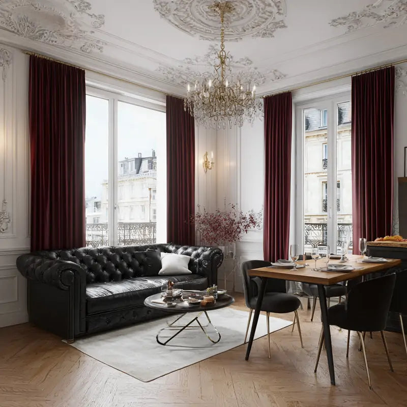 Red velvet pinch pleat luxury drapes with blackout insulation for rich style