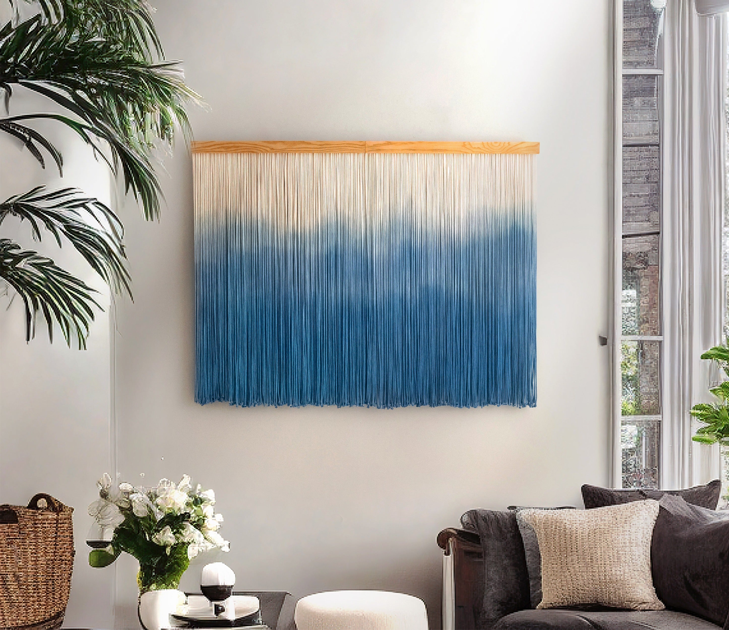 Blue Waves Macrame Wall Hanging Rustic Boho Decor U22