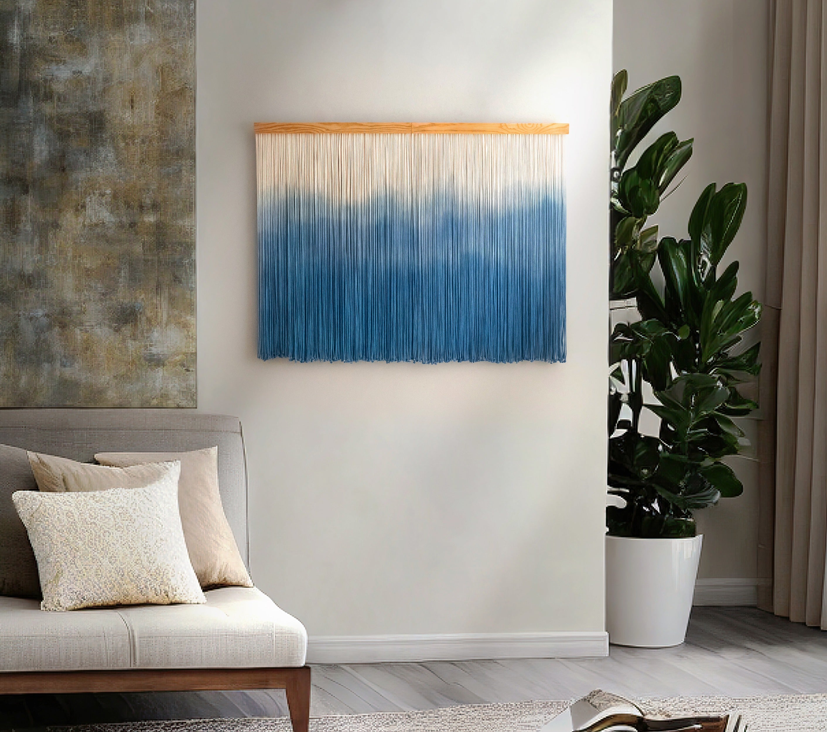 Blue Waves Macrame Wall Hanging Rustic Boho Decor U22