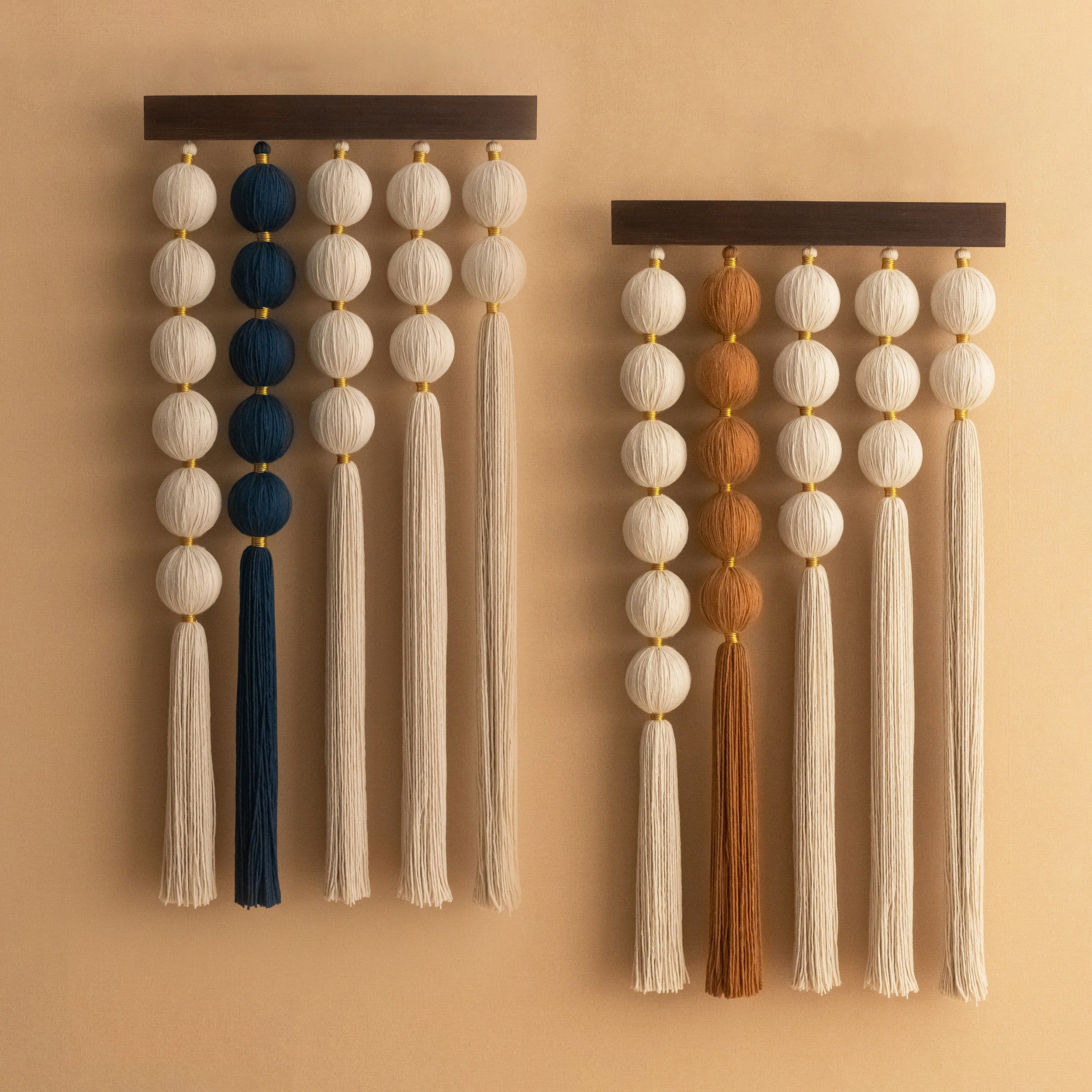 Handmade Macrame Fiber Wall Hanging with Wood, Boho Wall Decor