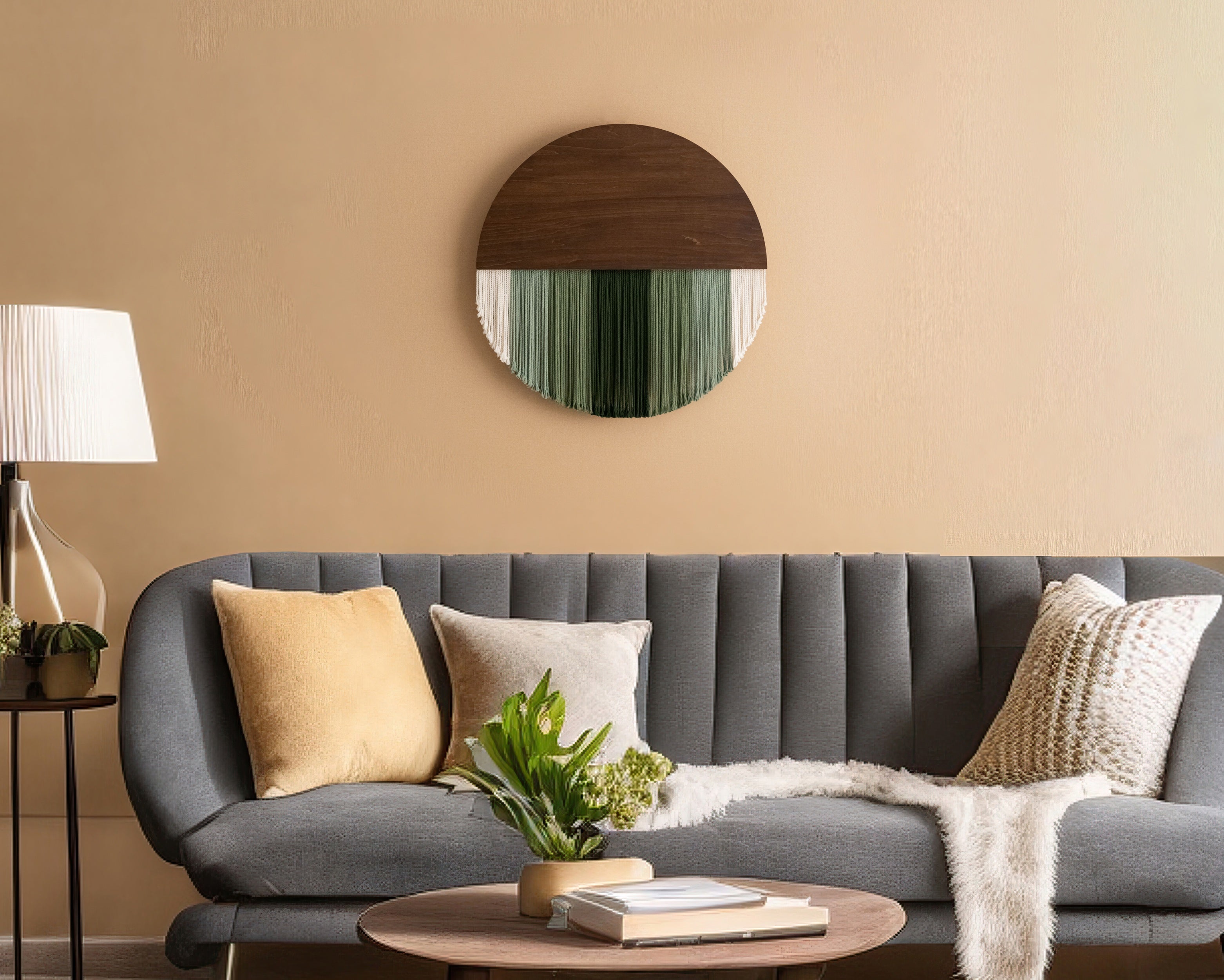 Lunar Memory Wall Hanging – Round Boho Fiber Moon Decor for Home V07