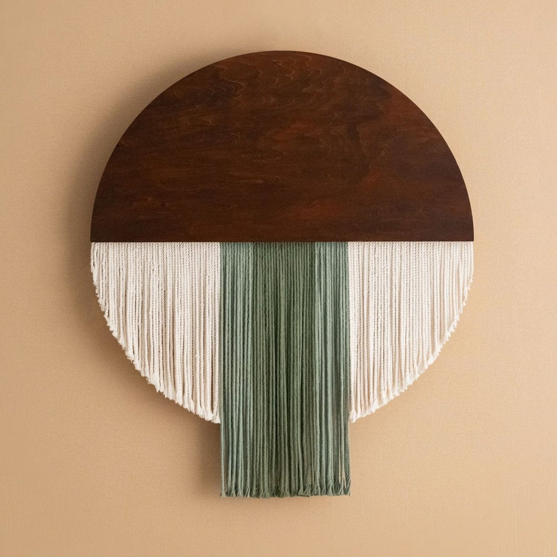 Boho Semi Circle Macrame Wall Hanging Green Cream V60