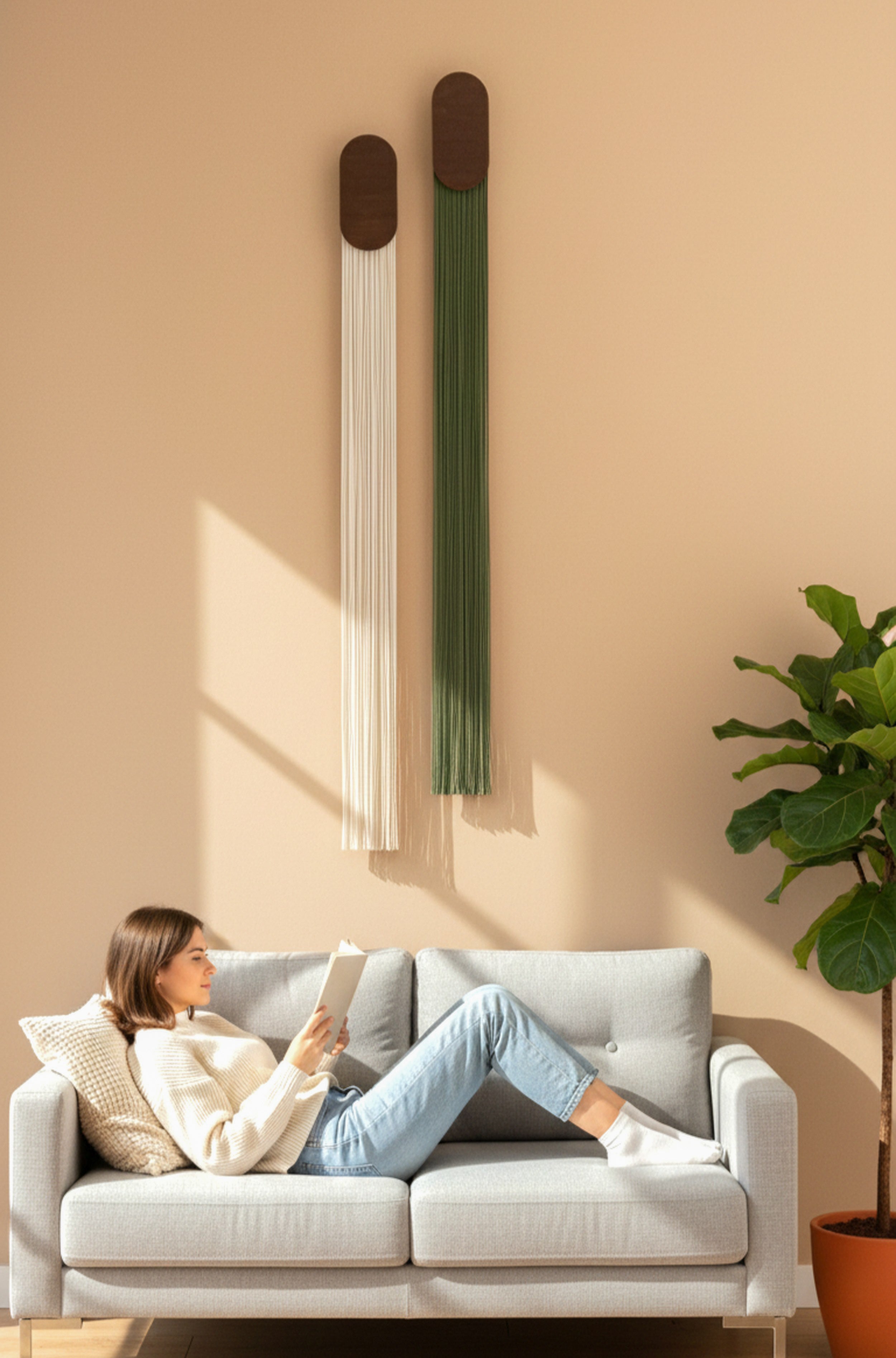 Handmade Long Minimalist Macrame Wall Hanging V84