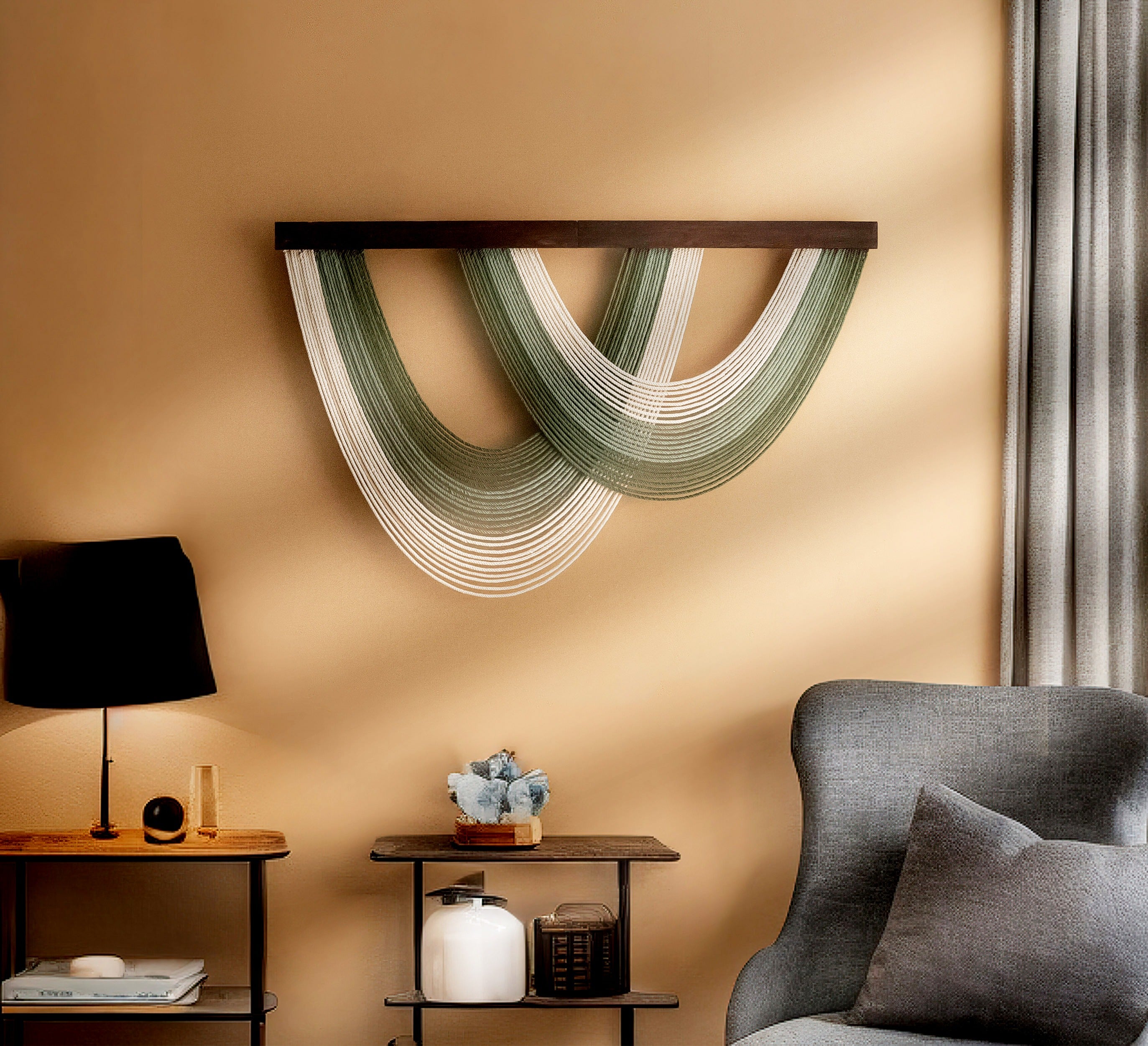 Wave Macrame Wall Hanging, Handmade Boho Fiber Wall Decor