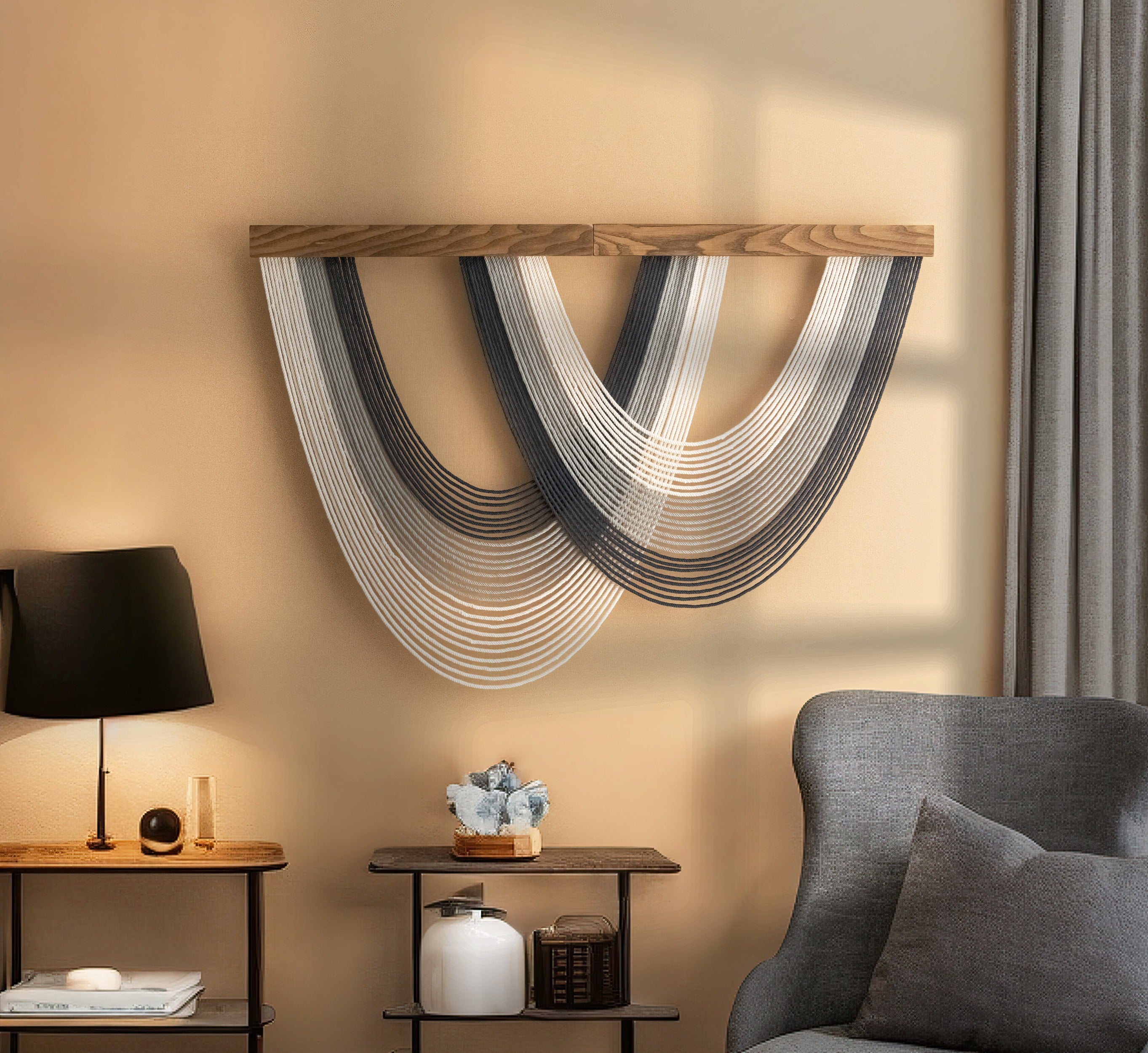 Wave Macrame Wall Hanging, Handmade Boho Fiber Wall Decor