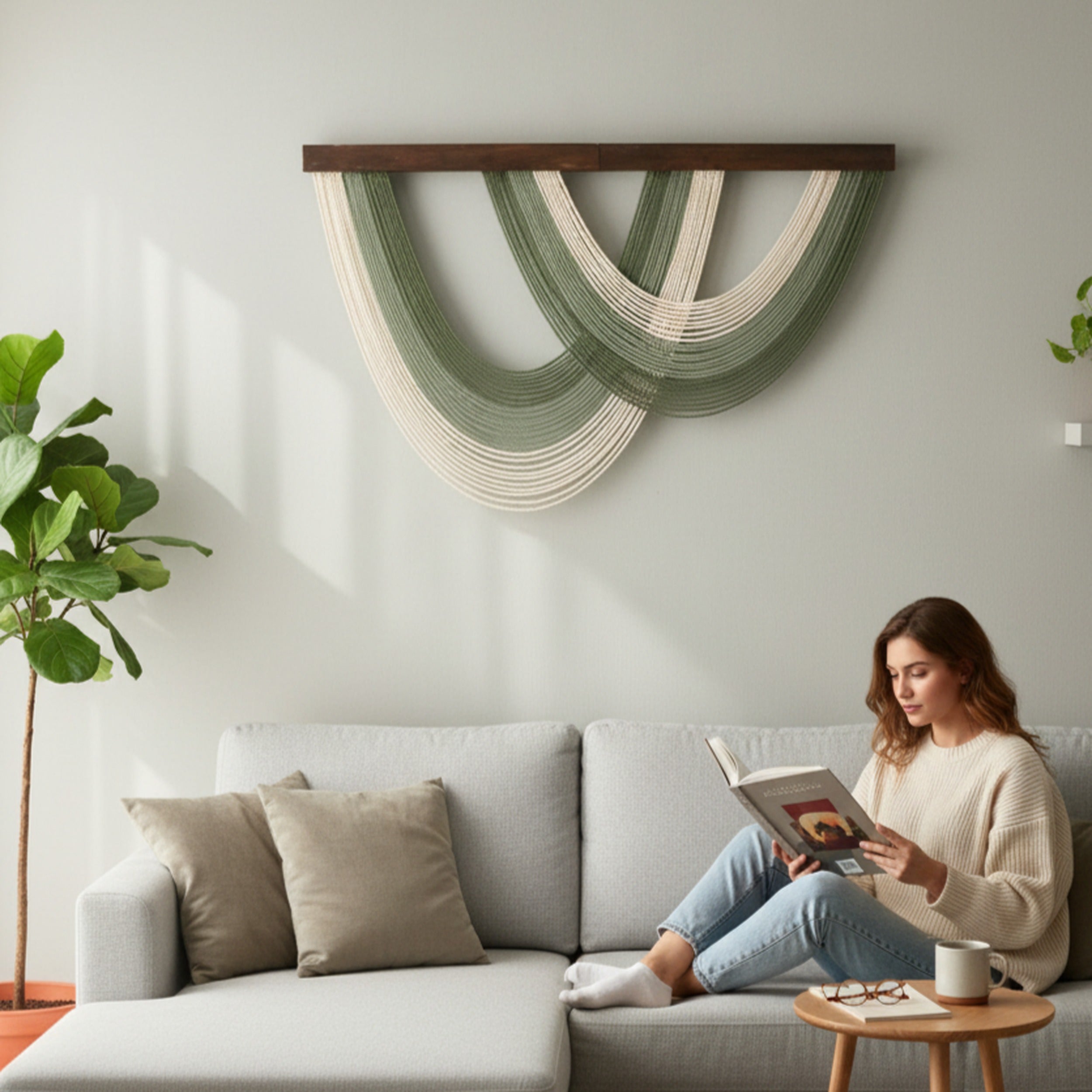 Wave Macrame Wall Hanging, Handmade Boho Fiber Wall Decor