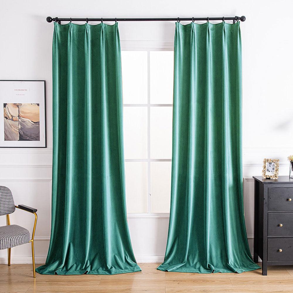 Dark Green Velvet Custom Curtains | Aushme Blackout Velvet Drapes Aushme Vivid Blue-28