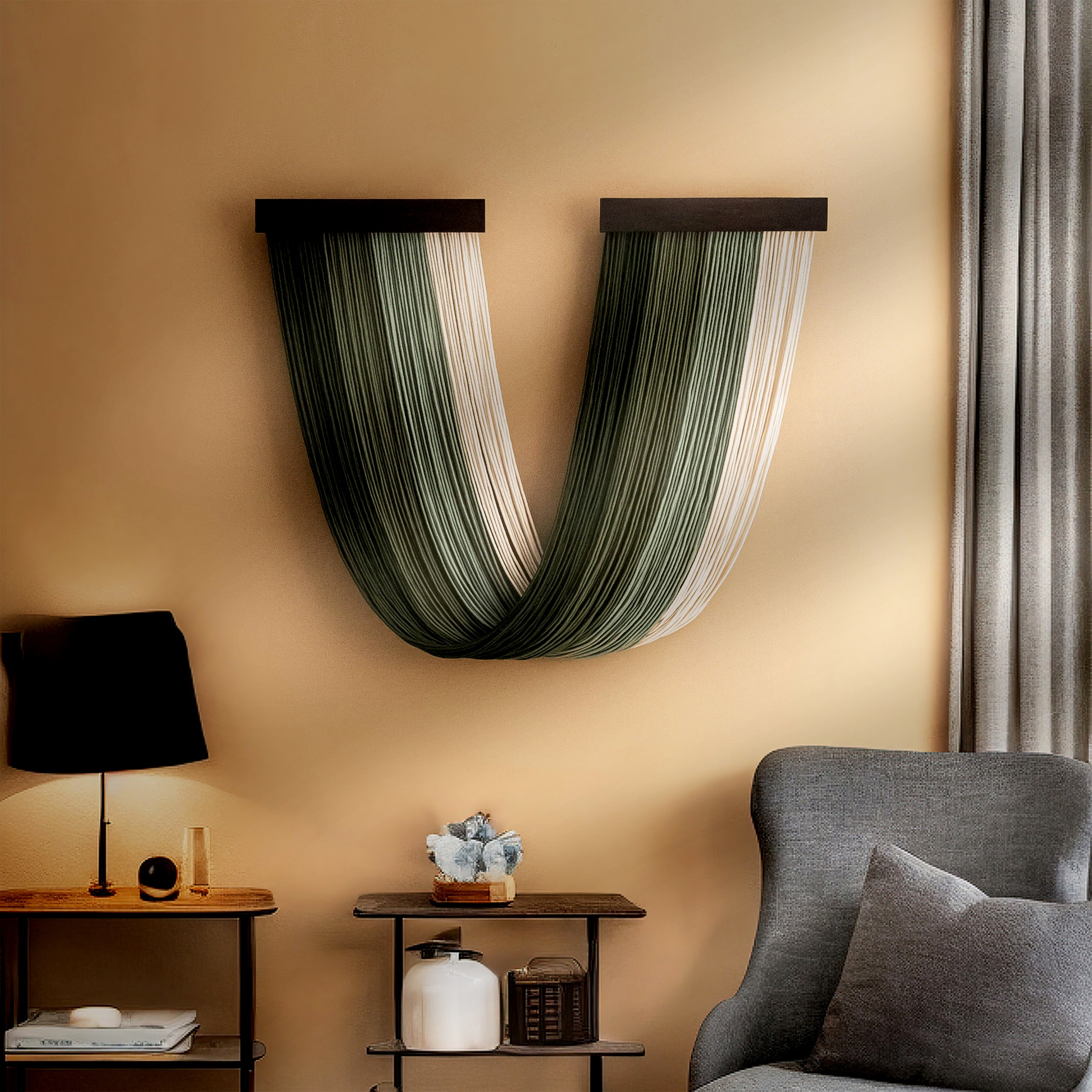 Milky Way Macrame Wall Hanging with Natural Wood, Handmade Boho Fiber Wall Decor