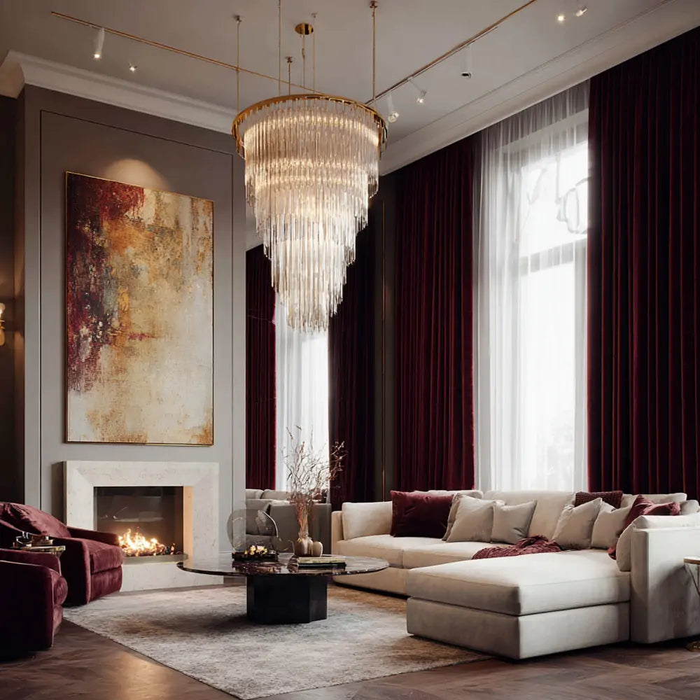 Red velvet pinch pleat luxury drapes with blackout insulation for rich style