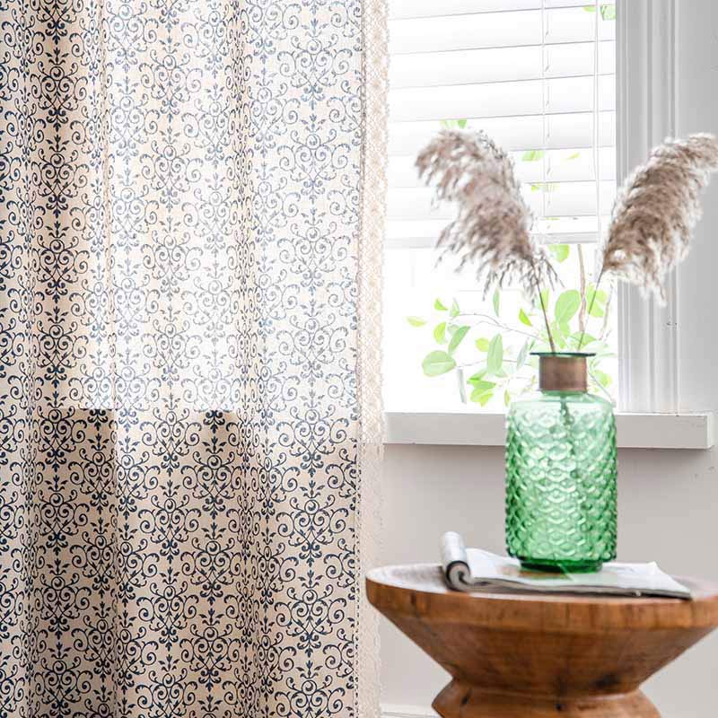 Boho Blue Pattern Semi-Blackout Curtain