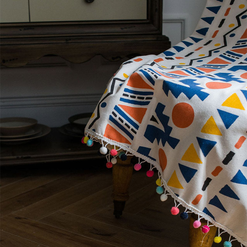 Boho Colorful Geometric Curtain with Tassel