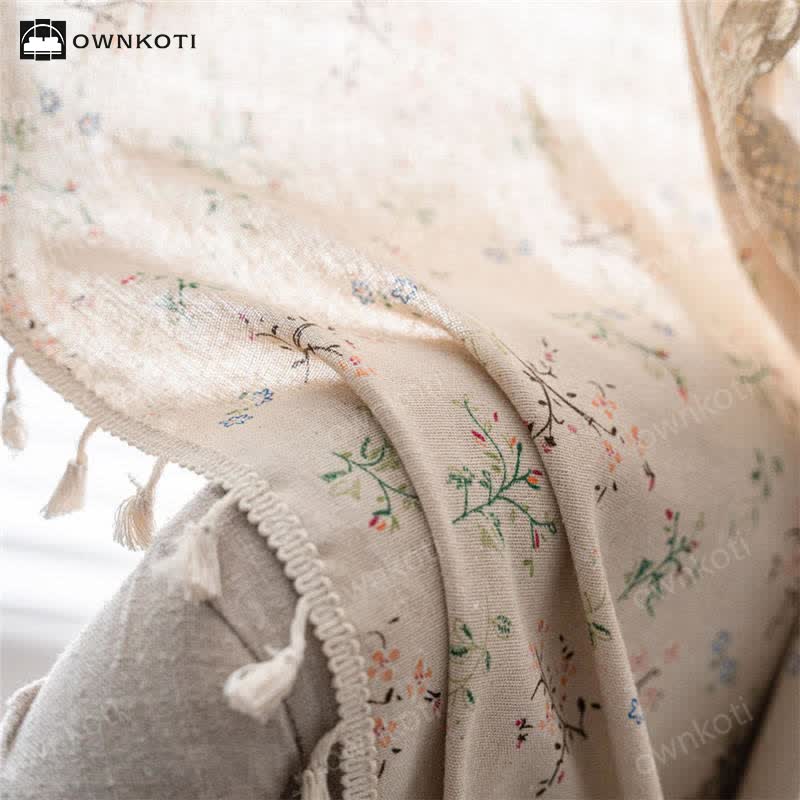 Ownkoti Floral Plaid Splicing Light Filtering Tassel Curtain - image 8