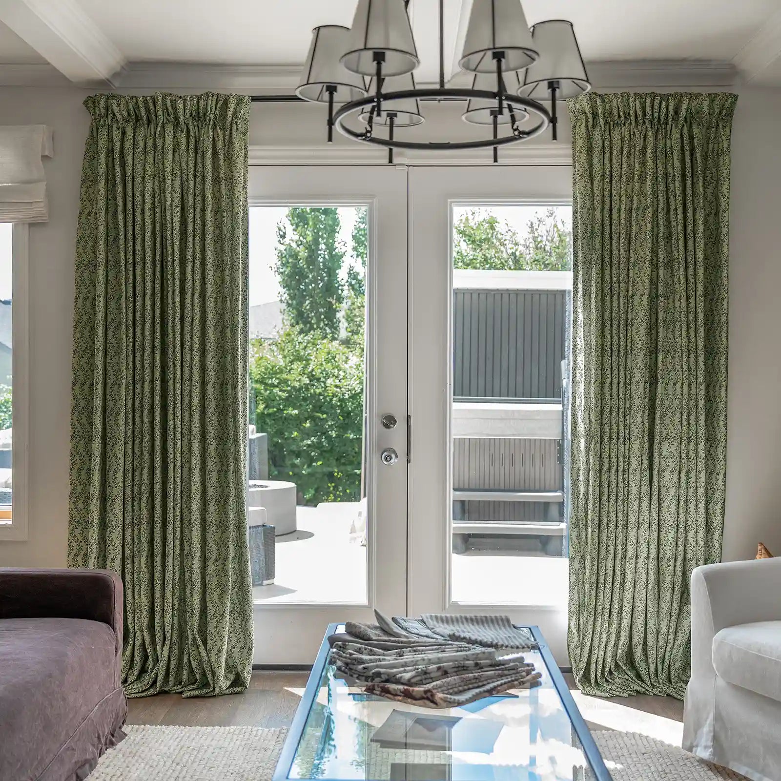 Floral print linen cotton pleated drapery for elegant insulated style