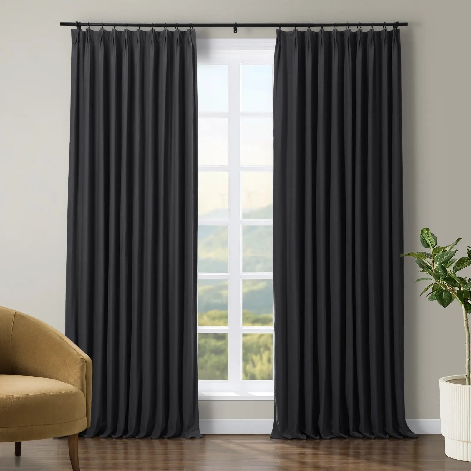 Premium velvet pleated drapery for elegant insulated interiors