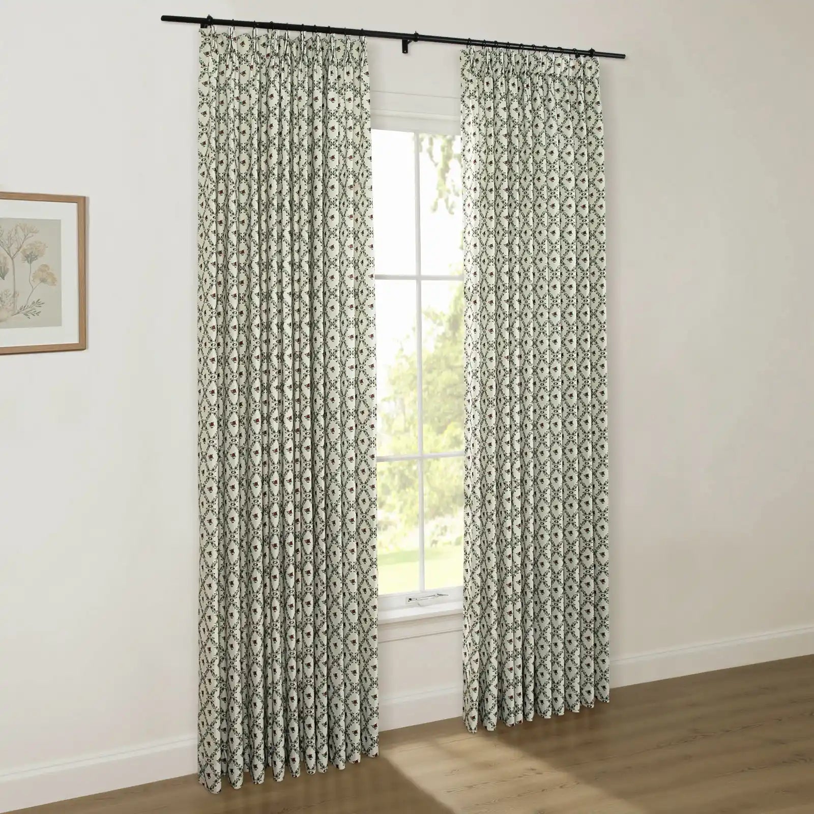 Floral print linen cotton pleated drapery for elegant insulated style