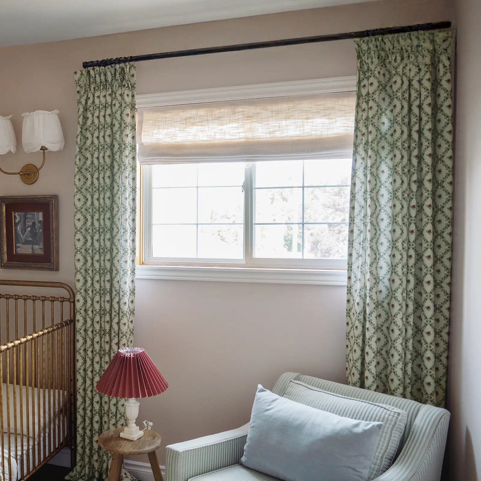 Floral print linen cotton pleated drapery for elegant insulated style