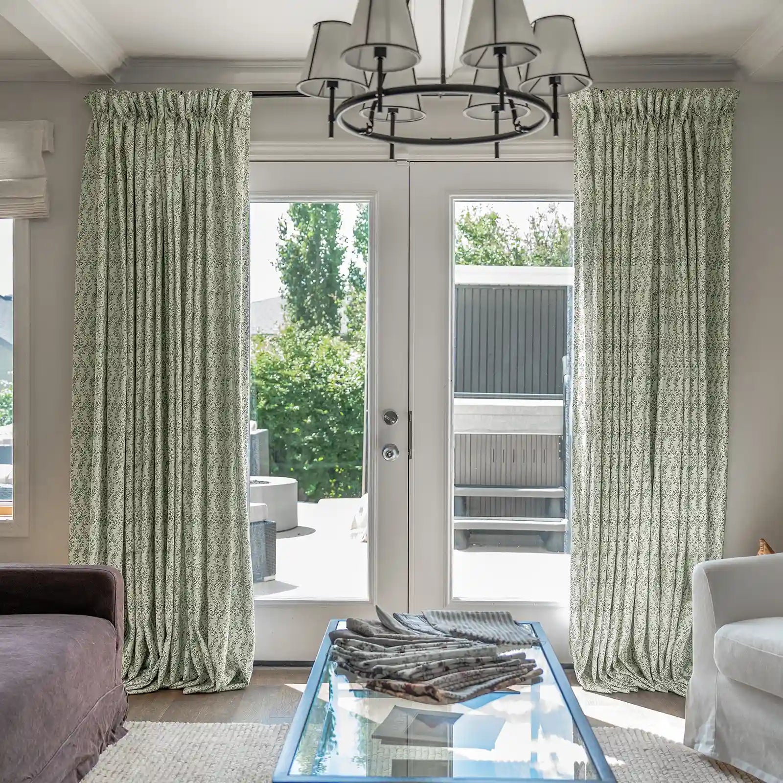 Floral print linen cotton pleated drapery for elegant insulated style