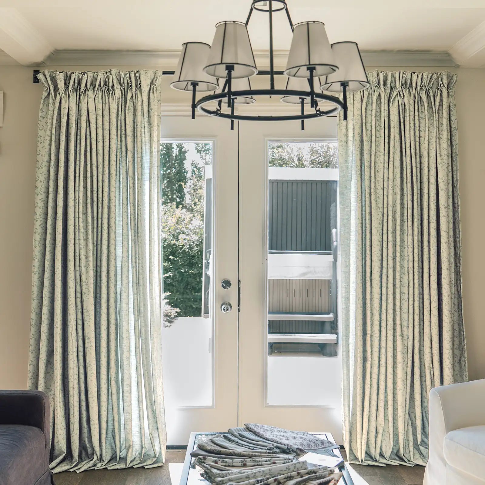 Floral print linen cotton pleated drapery for elegant insulated style