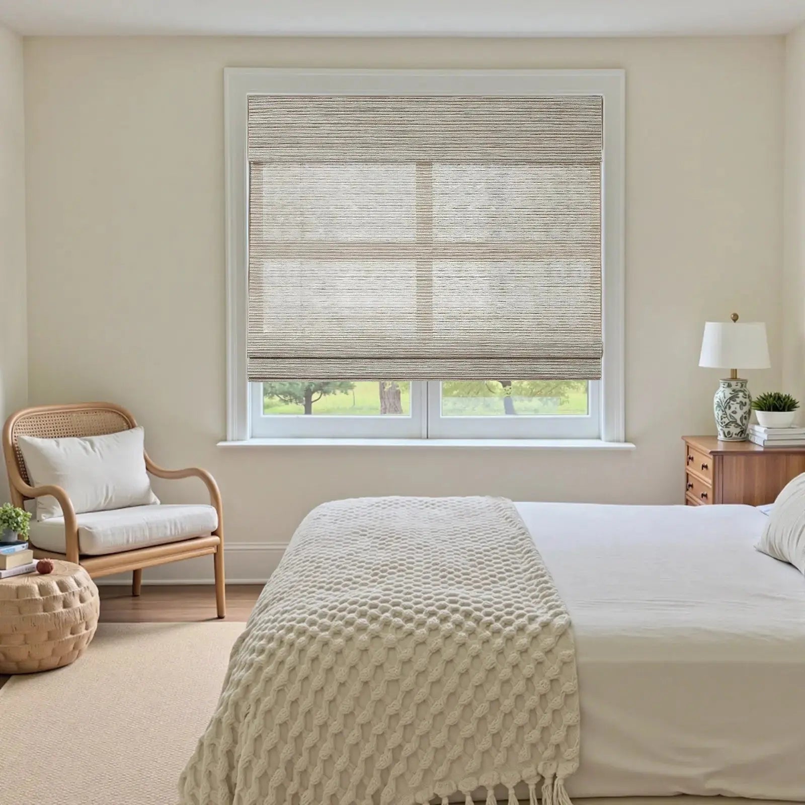 Rae Natural Ramie Flax Woven Wood Shades - Series C -TWOPAGES CURTAINS