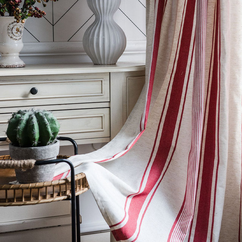 Colorblock Striped Curtains Cotton Linen Drapes
